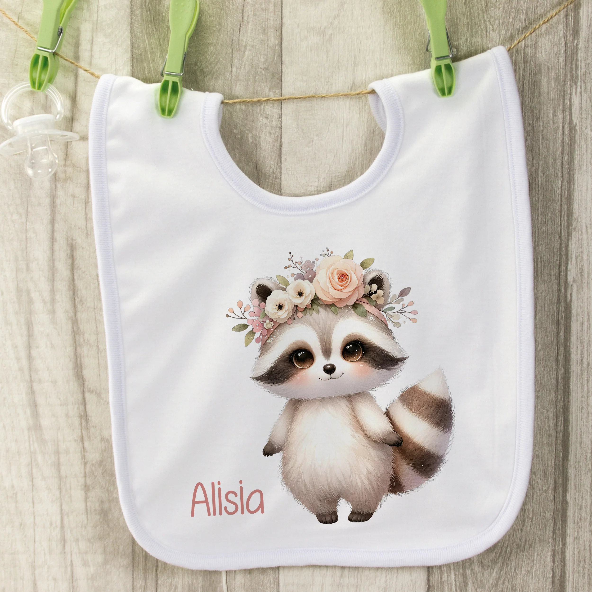 Baby Lätzchen Waschbär mit Blumenkranz - Image 2