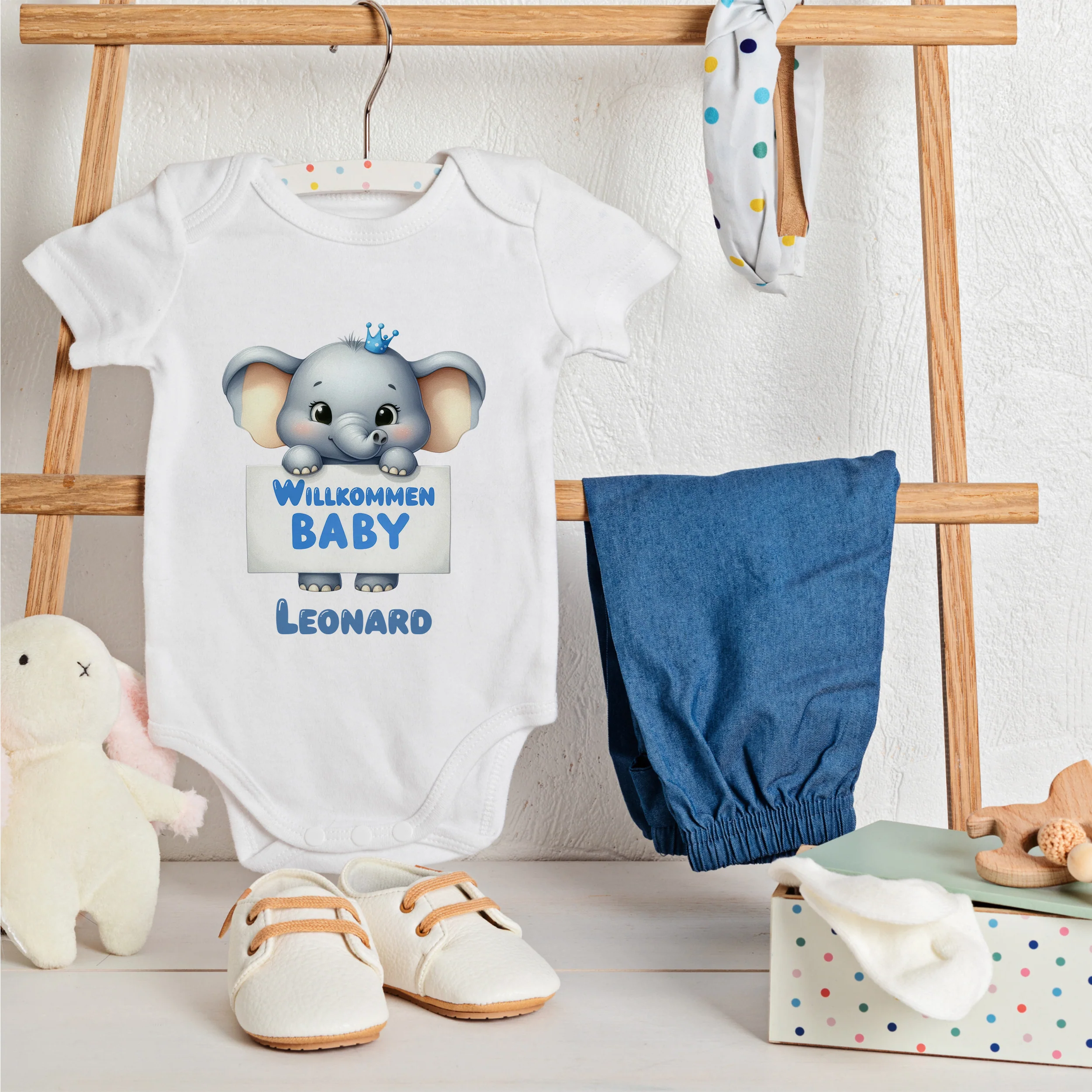 Babybody mit Elefant - Willkommen, kleiner Leonard! - Image 2
