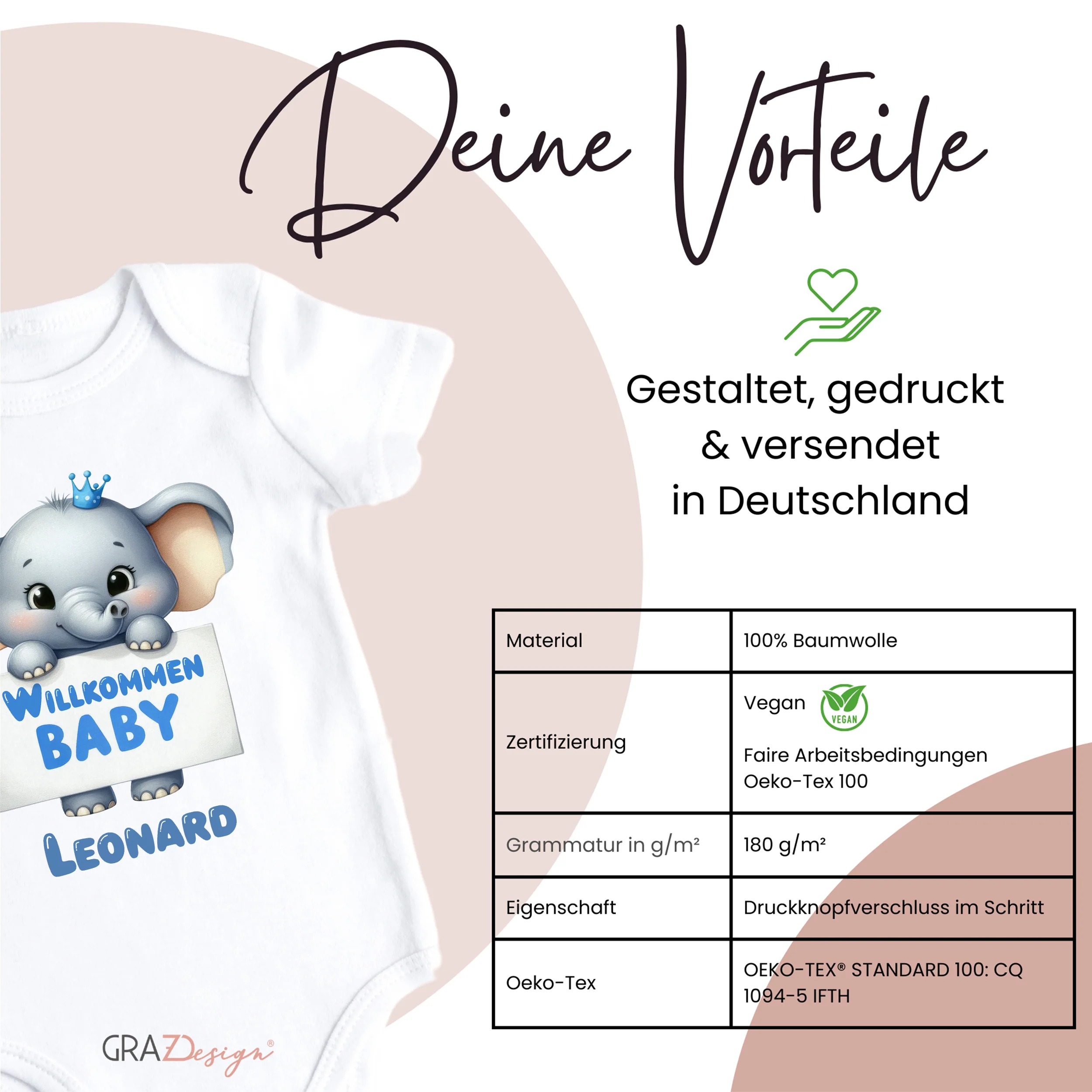 Babybody mit Elefant - Willkommen, kleiner Leonard! - Image 3