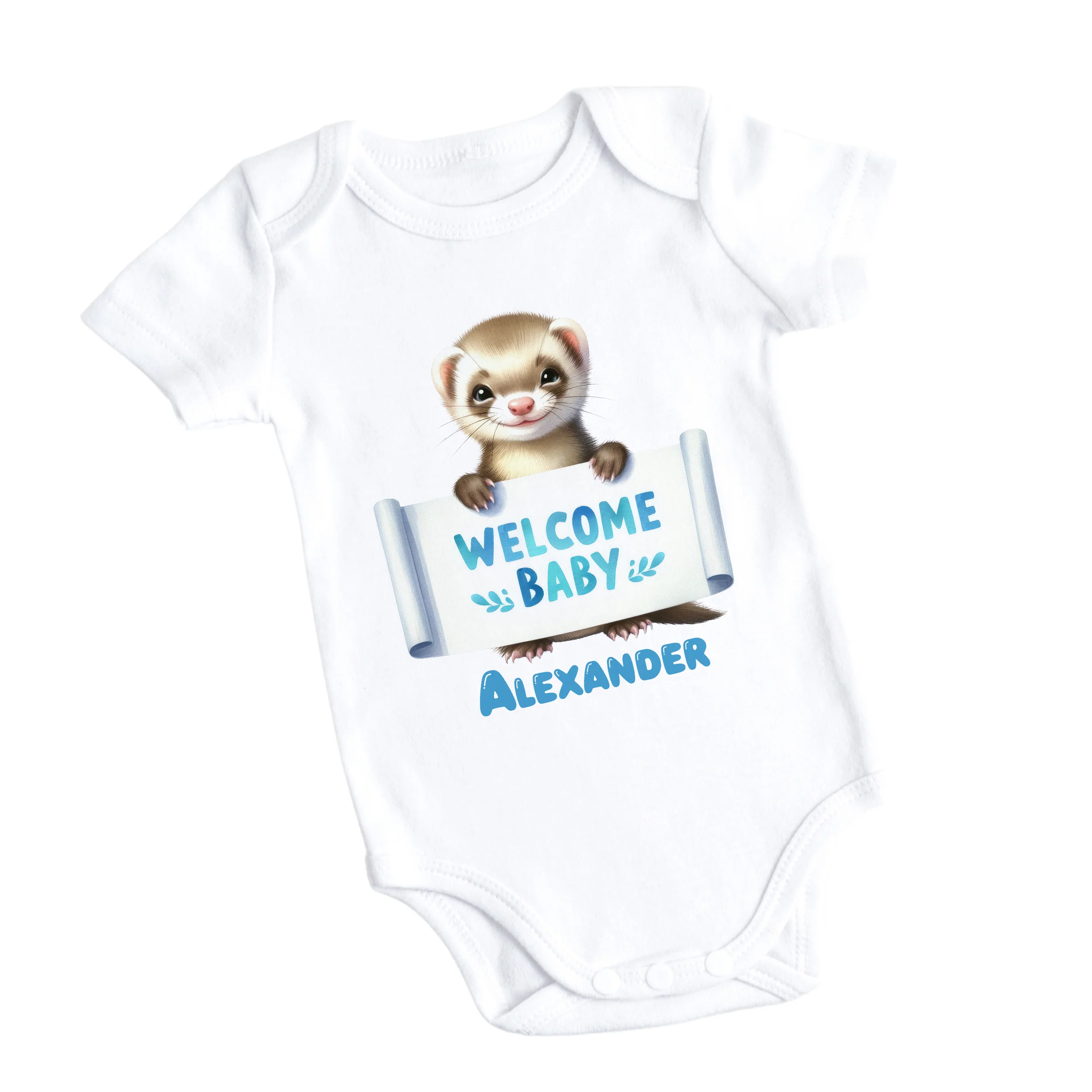 Babybody mit süßem Frettchen - Willkommen Baby Alexander