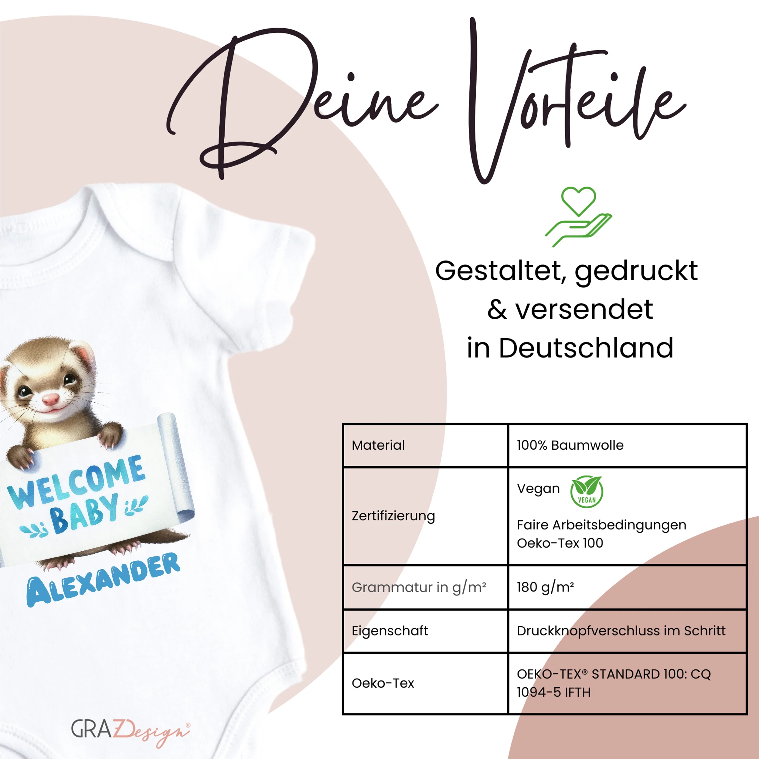 Babybody mit süßem Frettchen - Willkommen Baby Alexander - Image 3