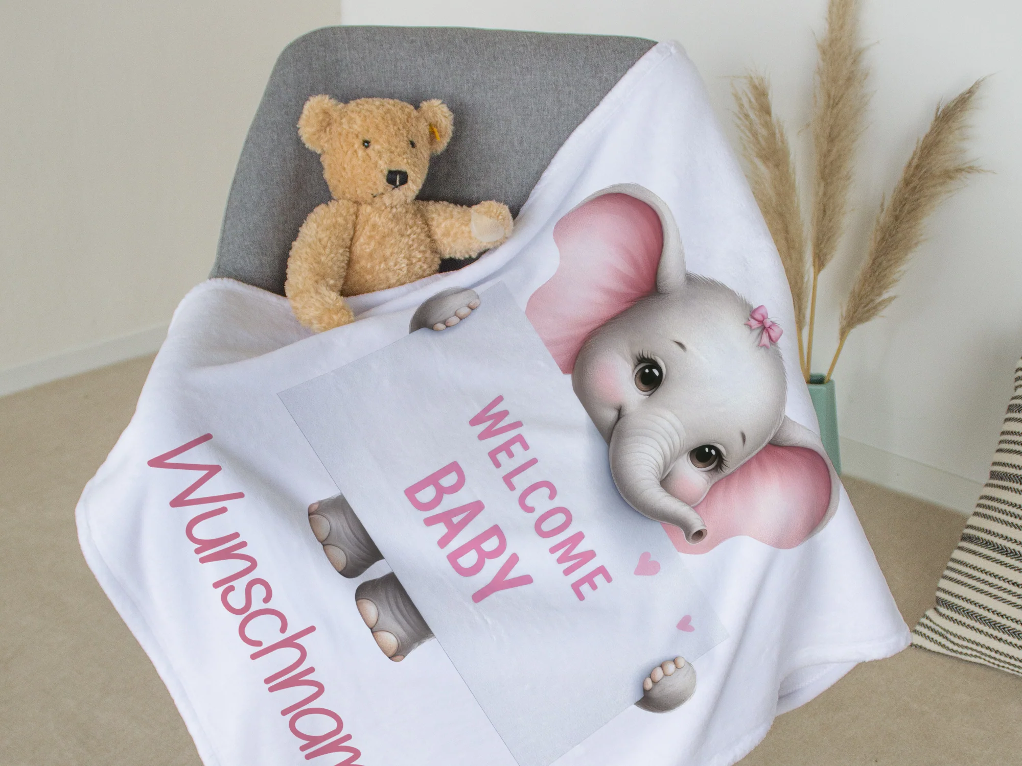 Babydecke Elefant in rosa - Image 3