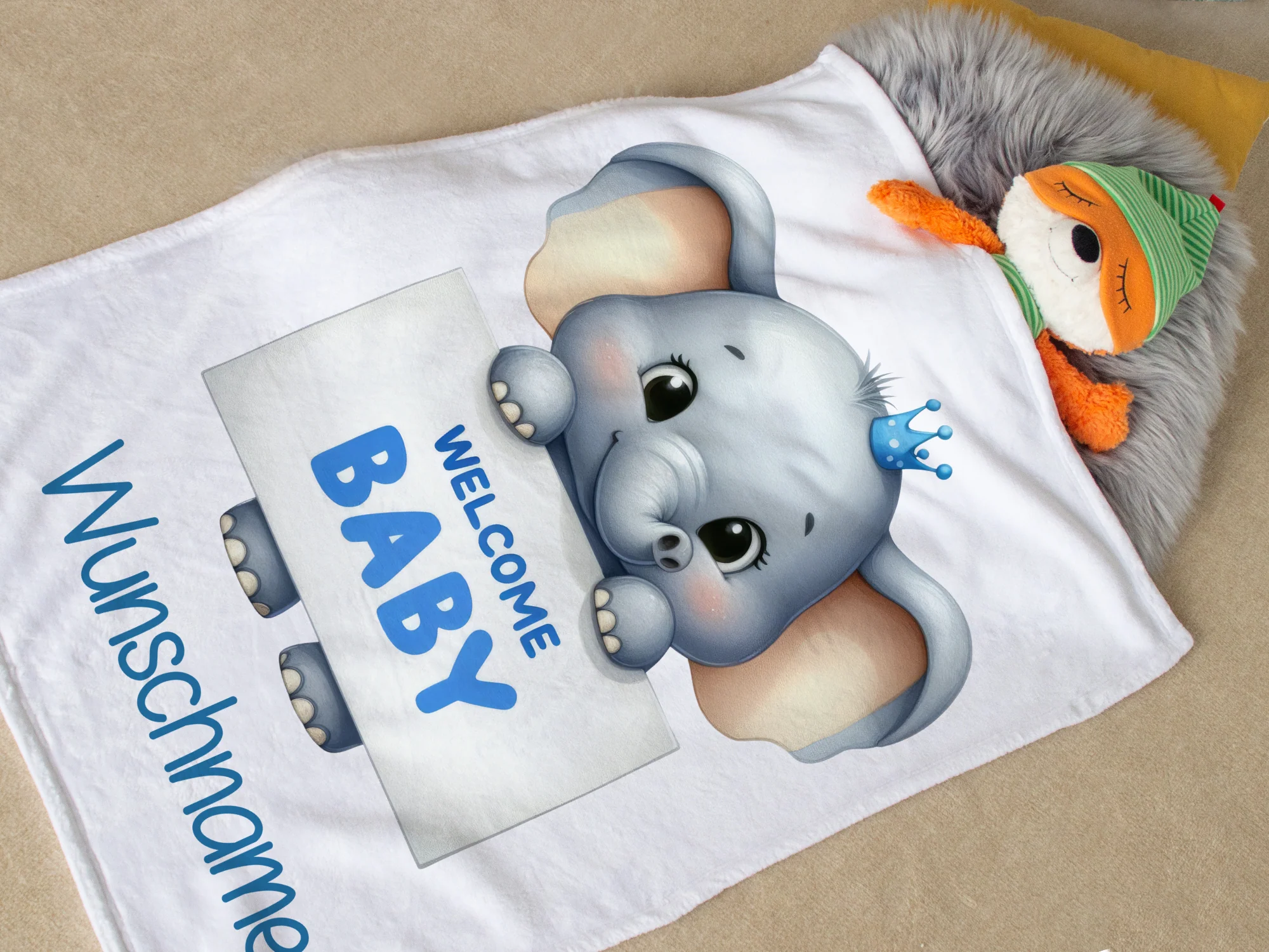 Babydecke mit Elefant in Blau - Image 2