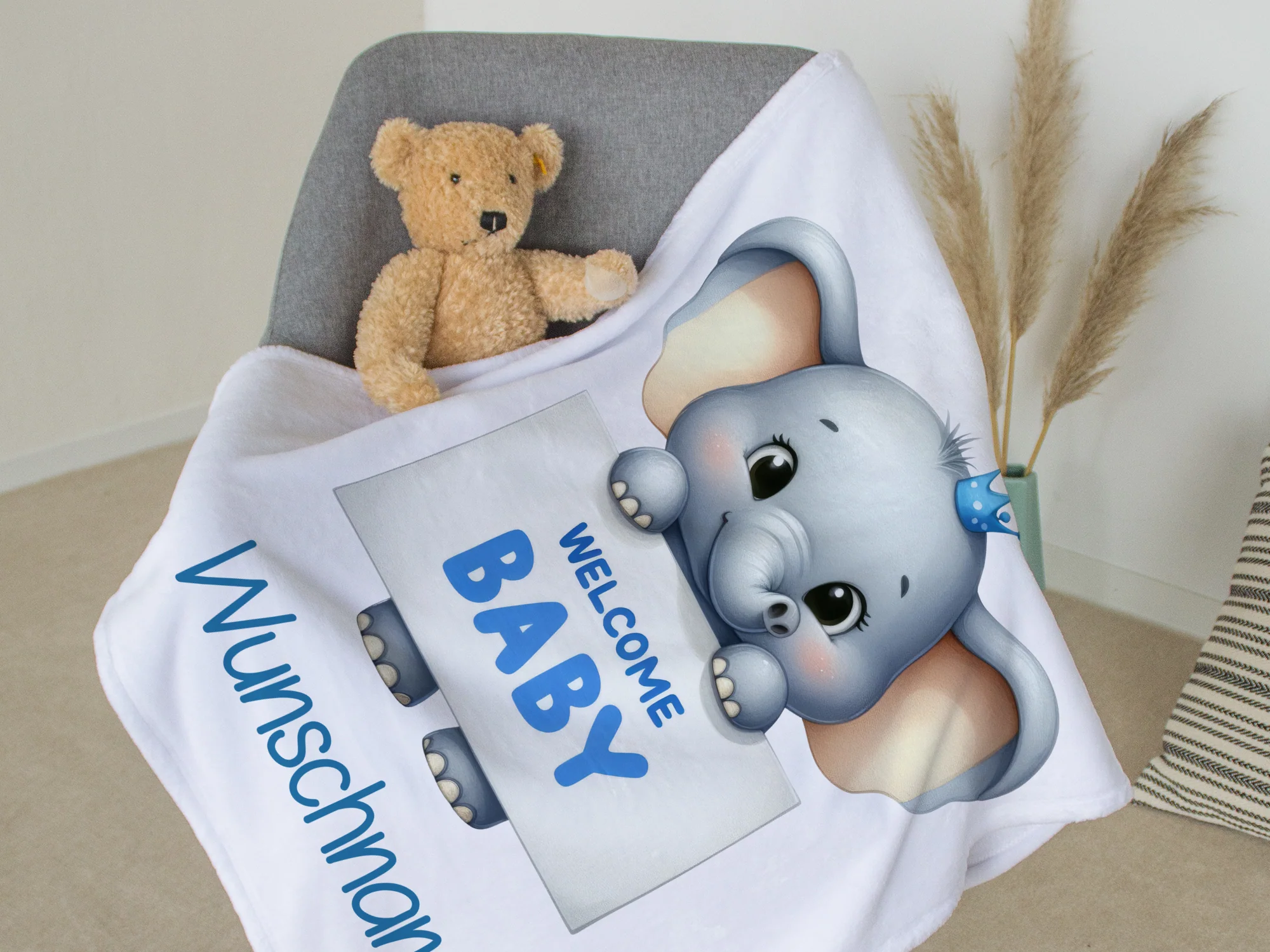 Babydecke mit Elefant in Blau - Image 3