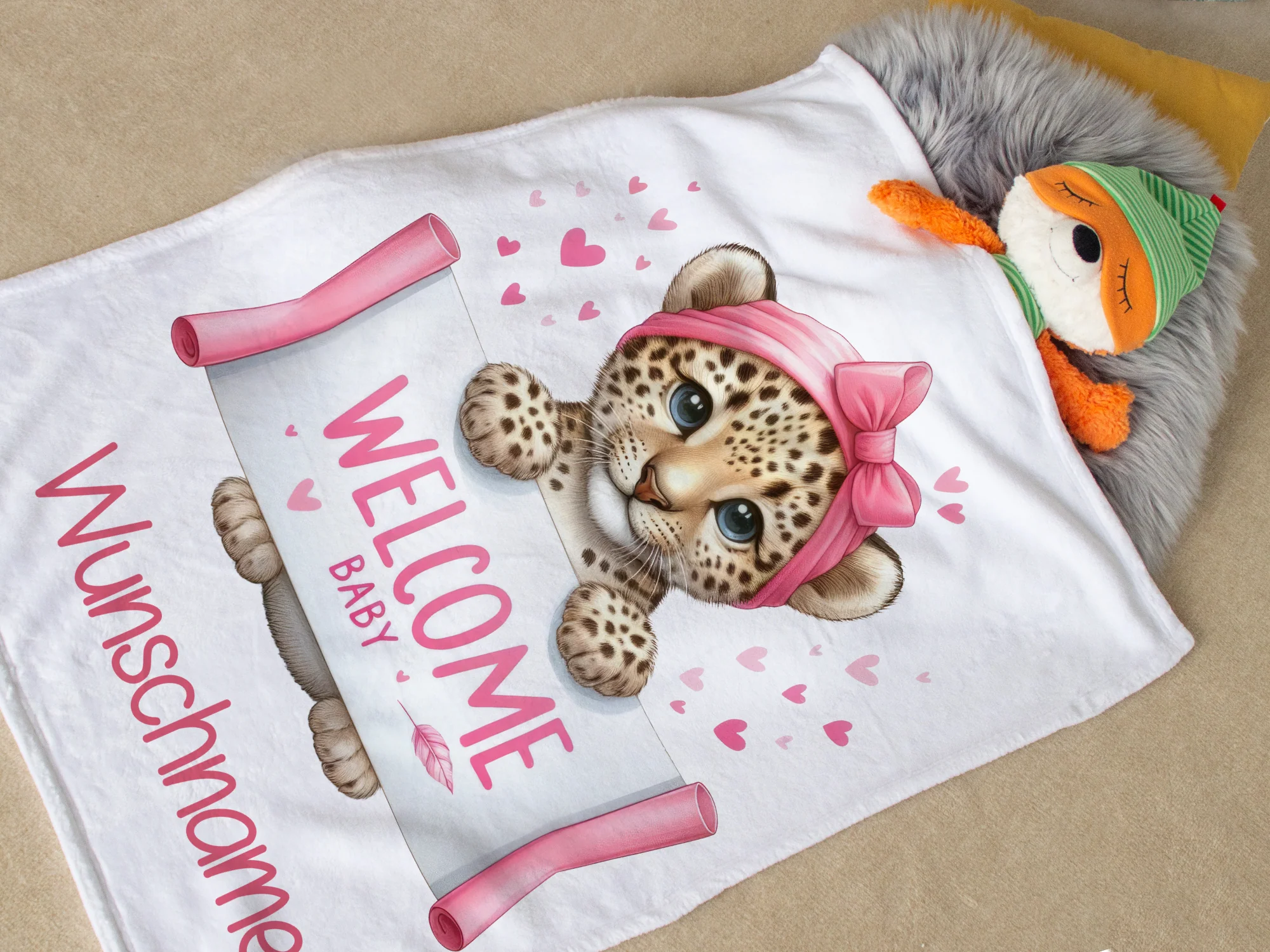 Babydecke mit Leoparden-Motiv in rosa - Image 2