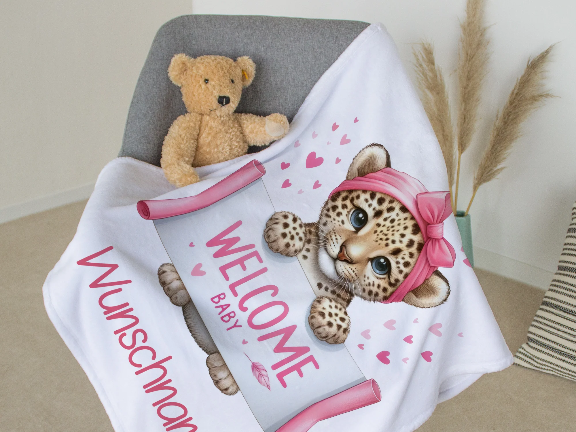 Babydecke mit Leoparden-Motiv in rosa - Image 3