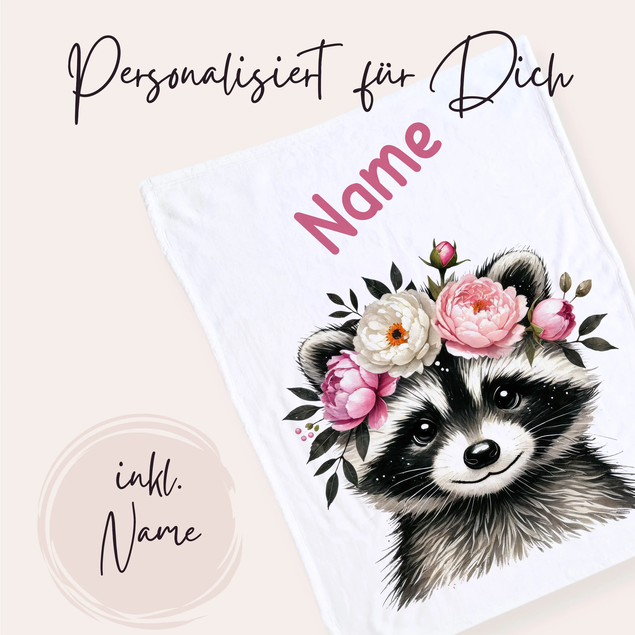 Babydecke Waschbär mit Blumen - Image 2