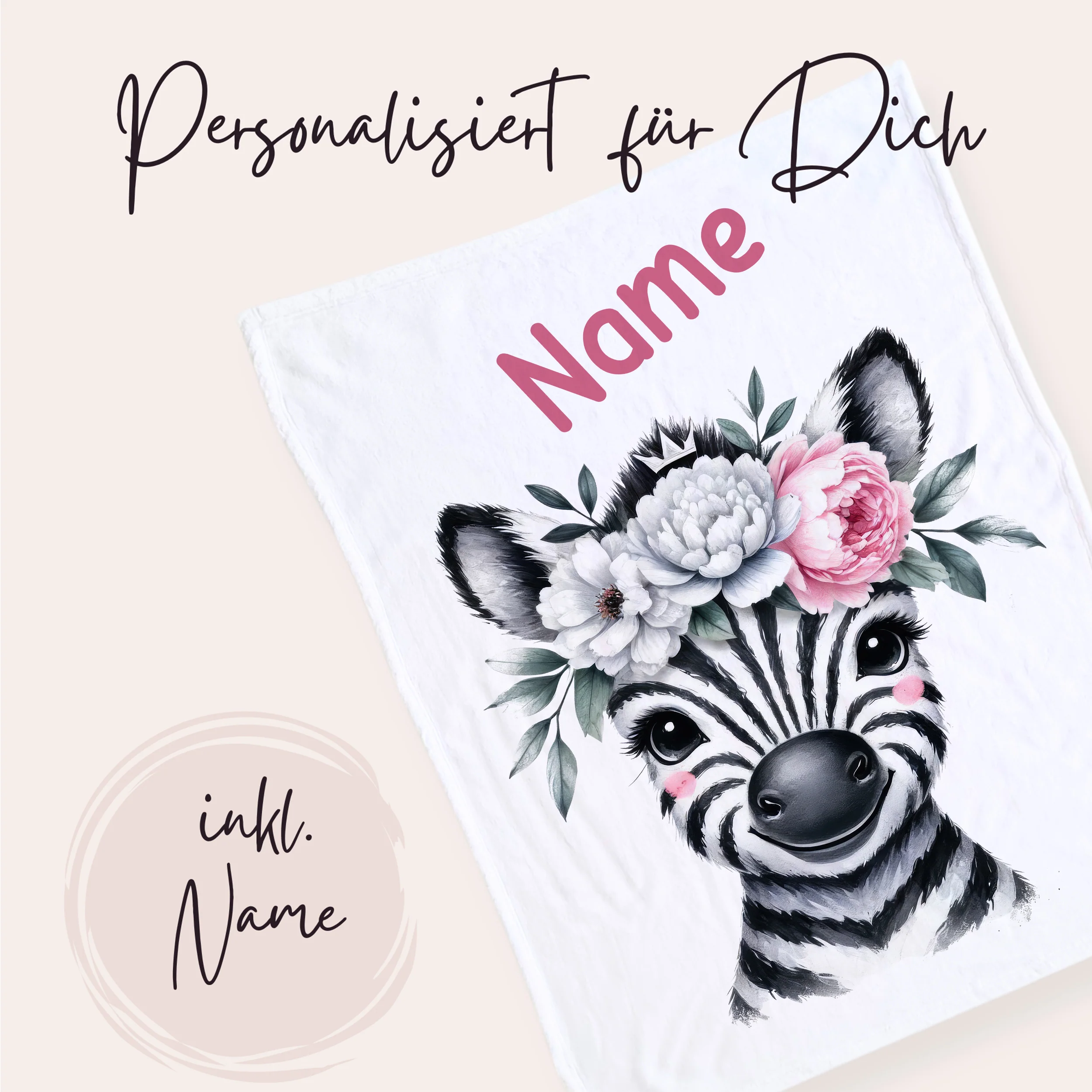 Babydecke Zebra mit Blumen - Image 2