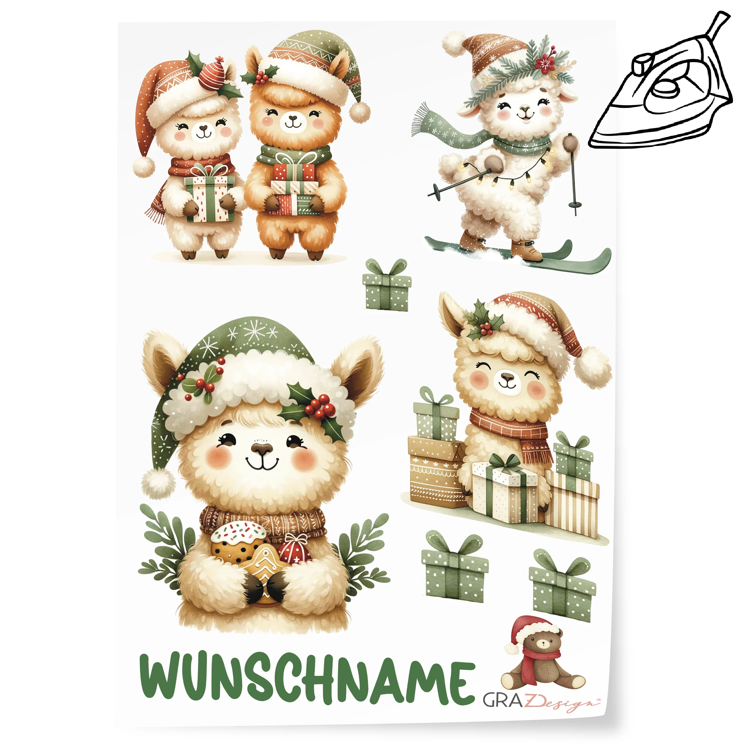 Bügelbild Set mit niedlichen Alpakas - Weihnachtsfreude für Groß und Klein