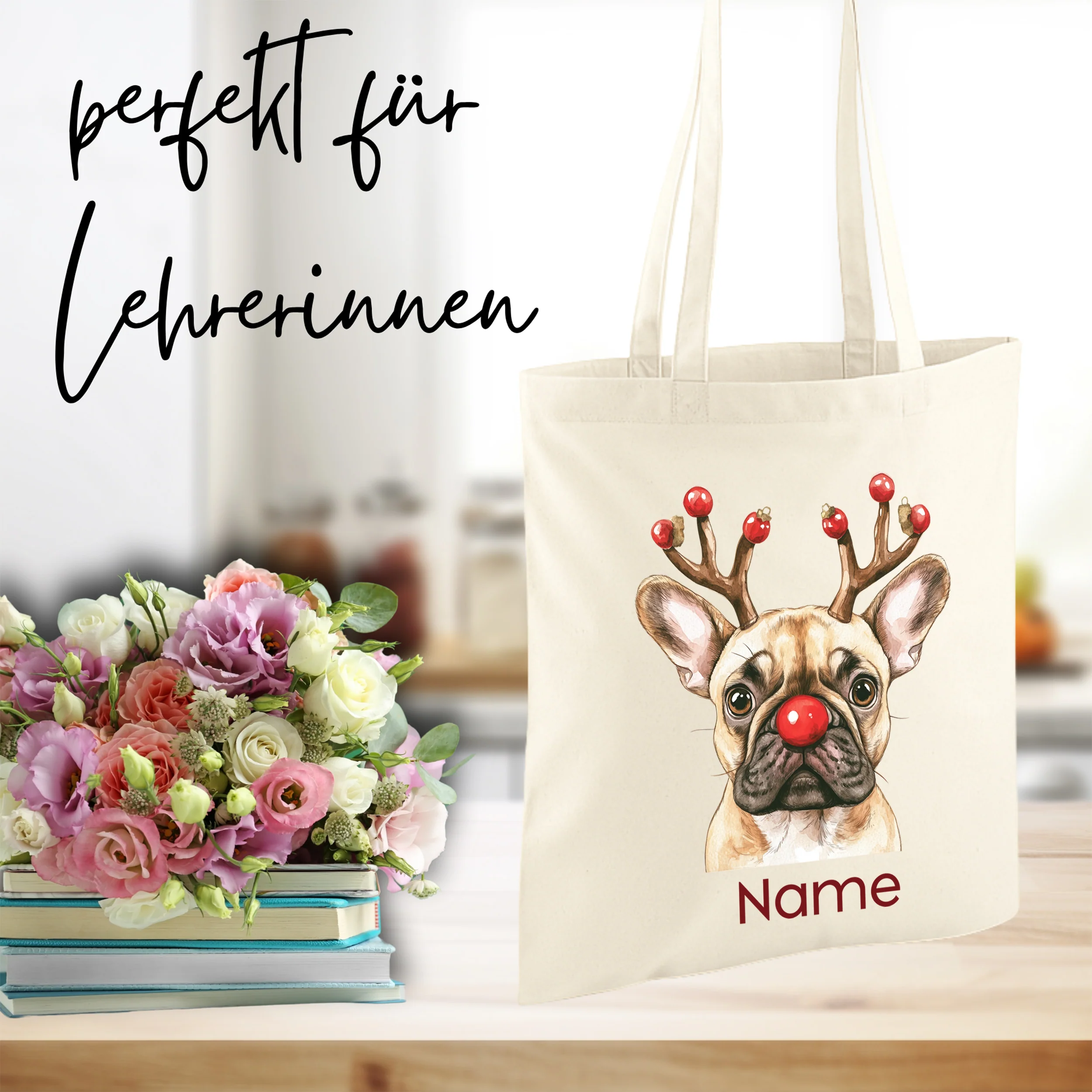 Einkaufstasche mit Weihnachtsfranzösischem Bulldoggen - Image 3