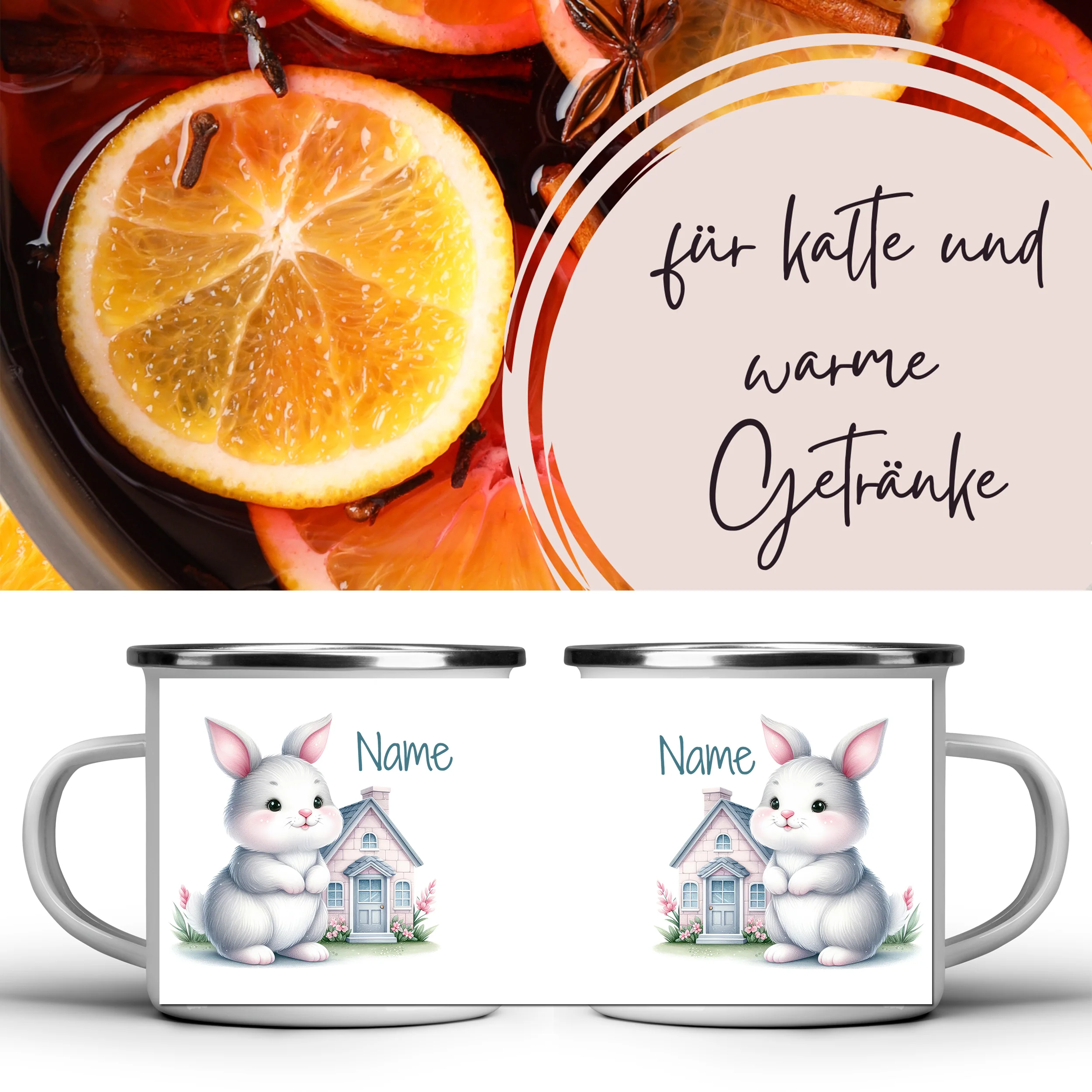 Emaille Becher mit niedlichem Hasenmotiv - Image 5
