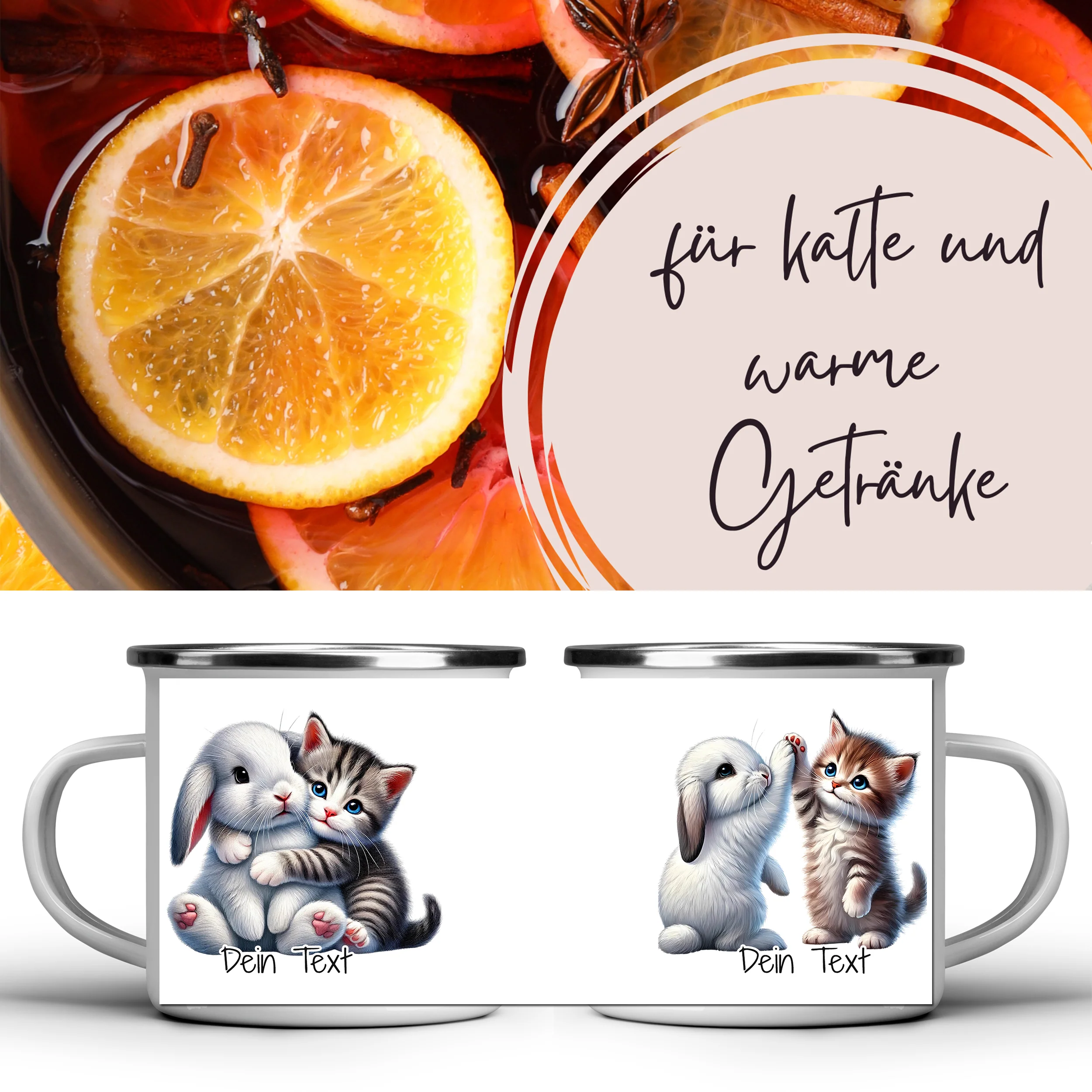 Emaille Becher mit niedlichen Tiermotiven - Freude teilen - Image 5