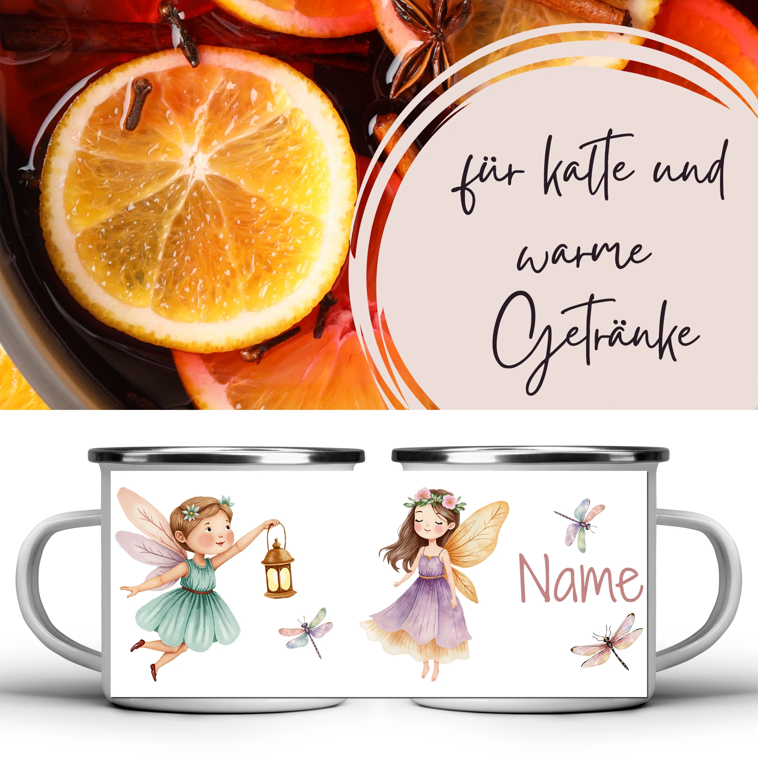 Emaille Tasse Feen-Motiv - Image 5