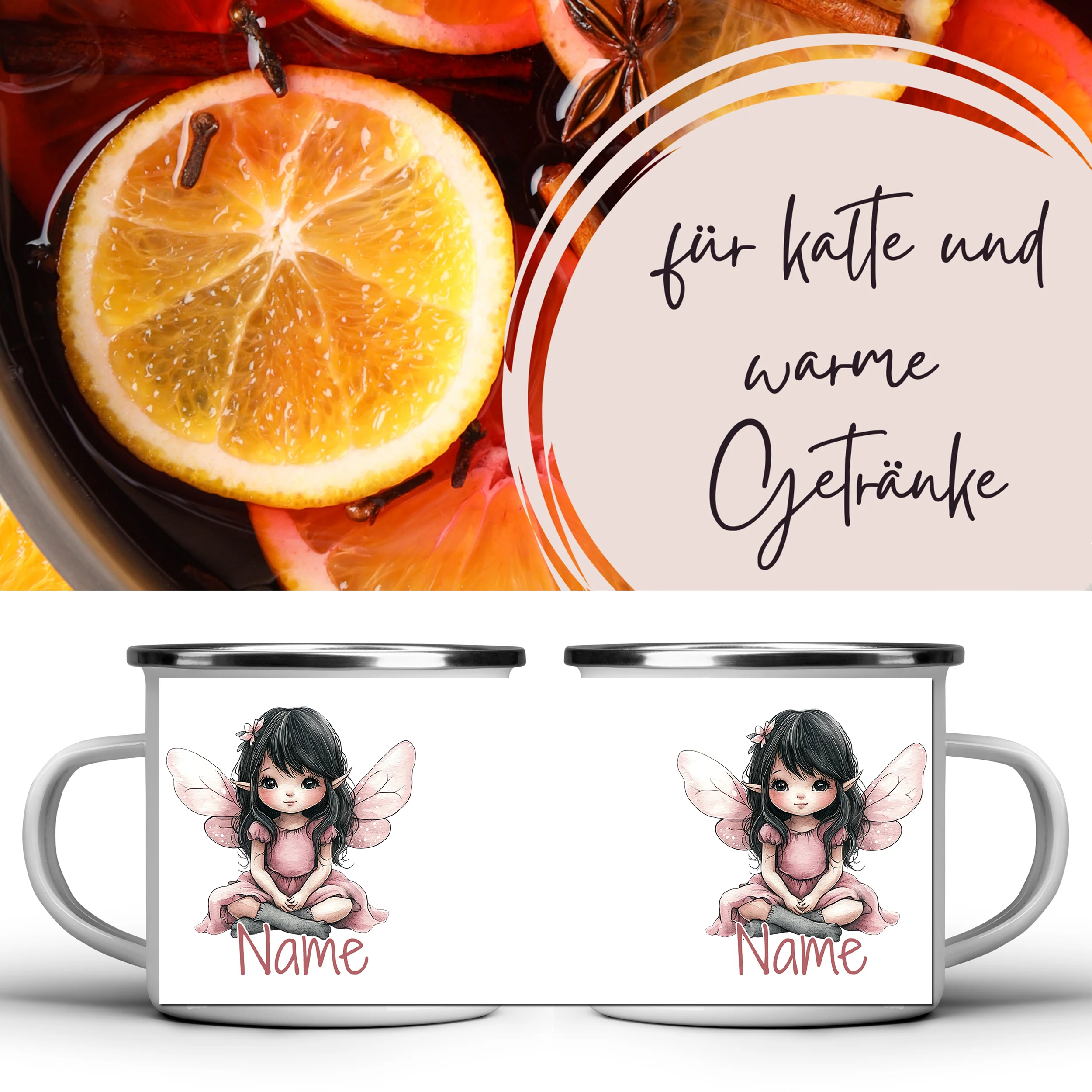 Emaille Tasse Feen-Motiv - Image 5