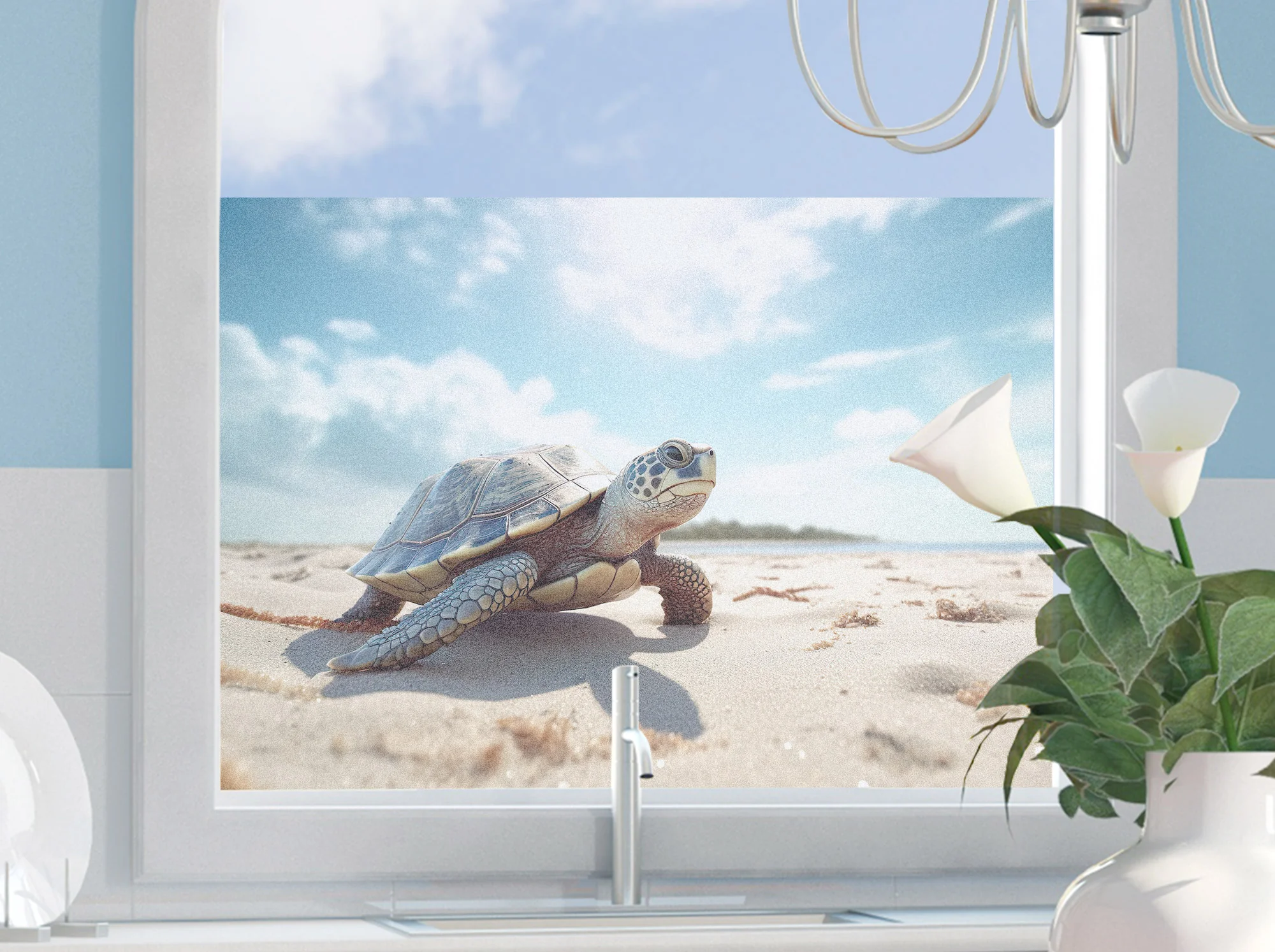 Fensterfolie mit Schildkröte am Strand - Image 5