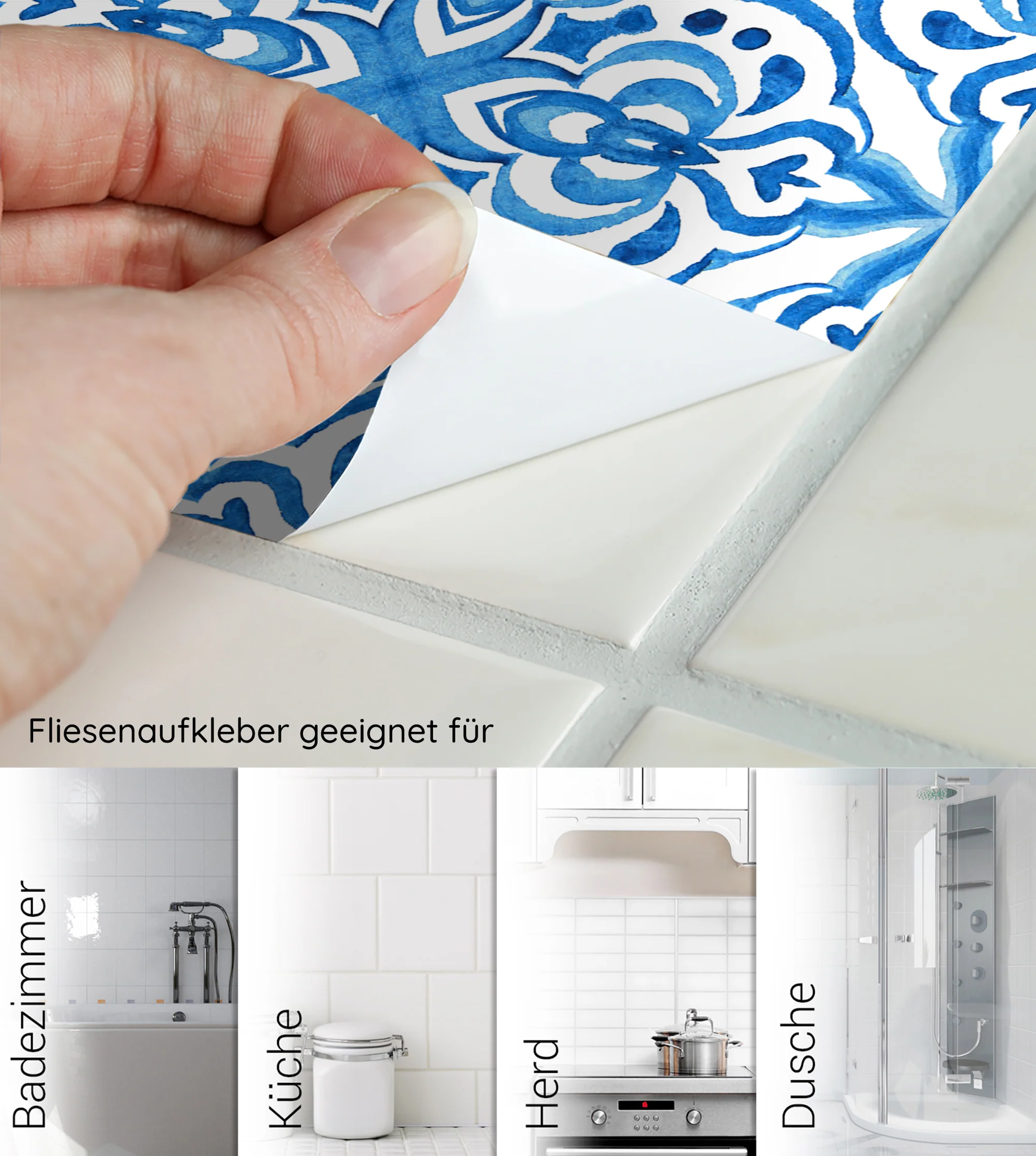 Fliesenaufkleber mit blau-weißem Muster 30 Stück - Image 4
