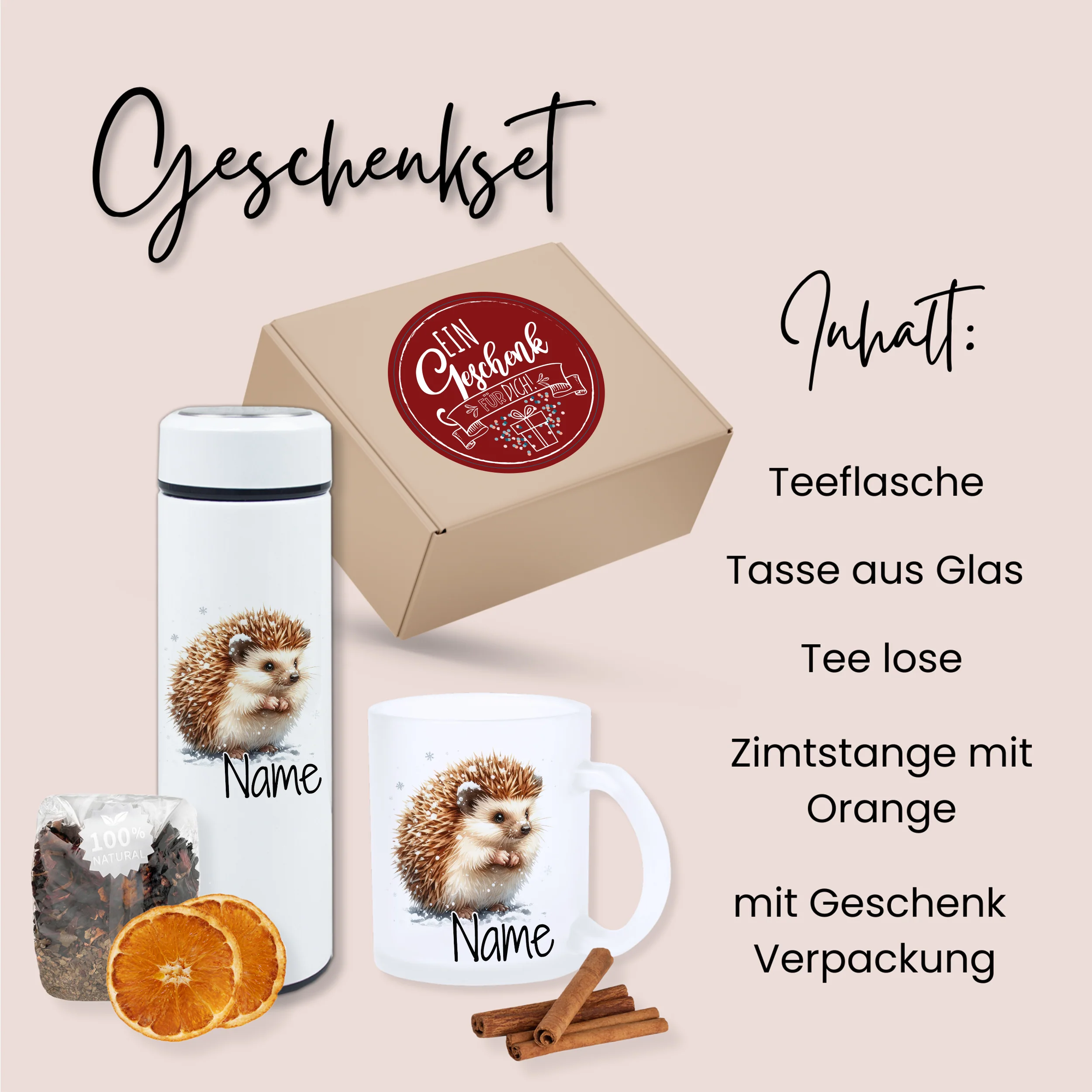 Geschenkset Teeflasche mit Tasse - Ein kuscheliger Igel für warme Momente - Image 2