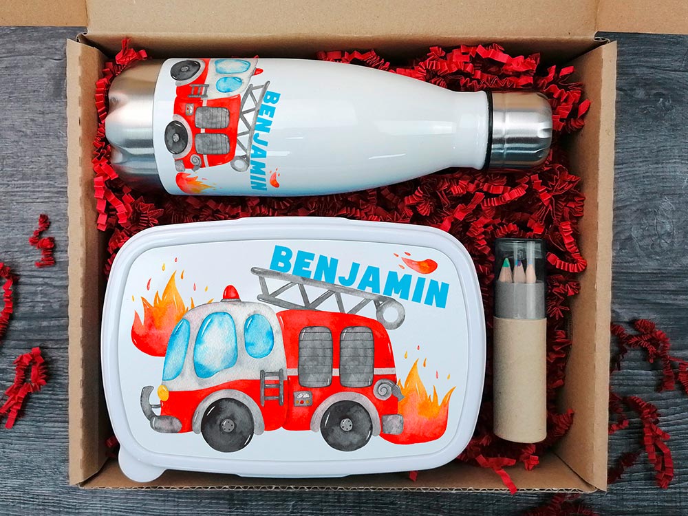 Geschenkset Trinkflasche mit Brotdose Feuerwehr - Image 3