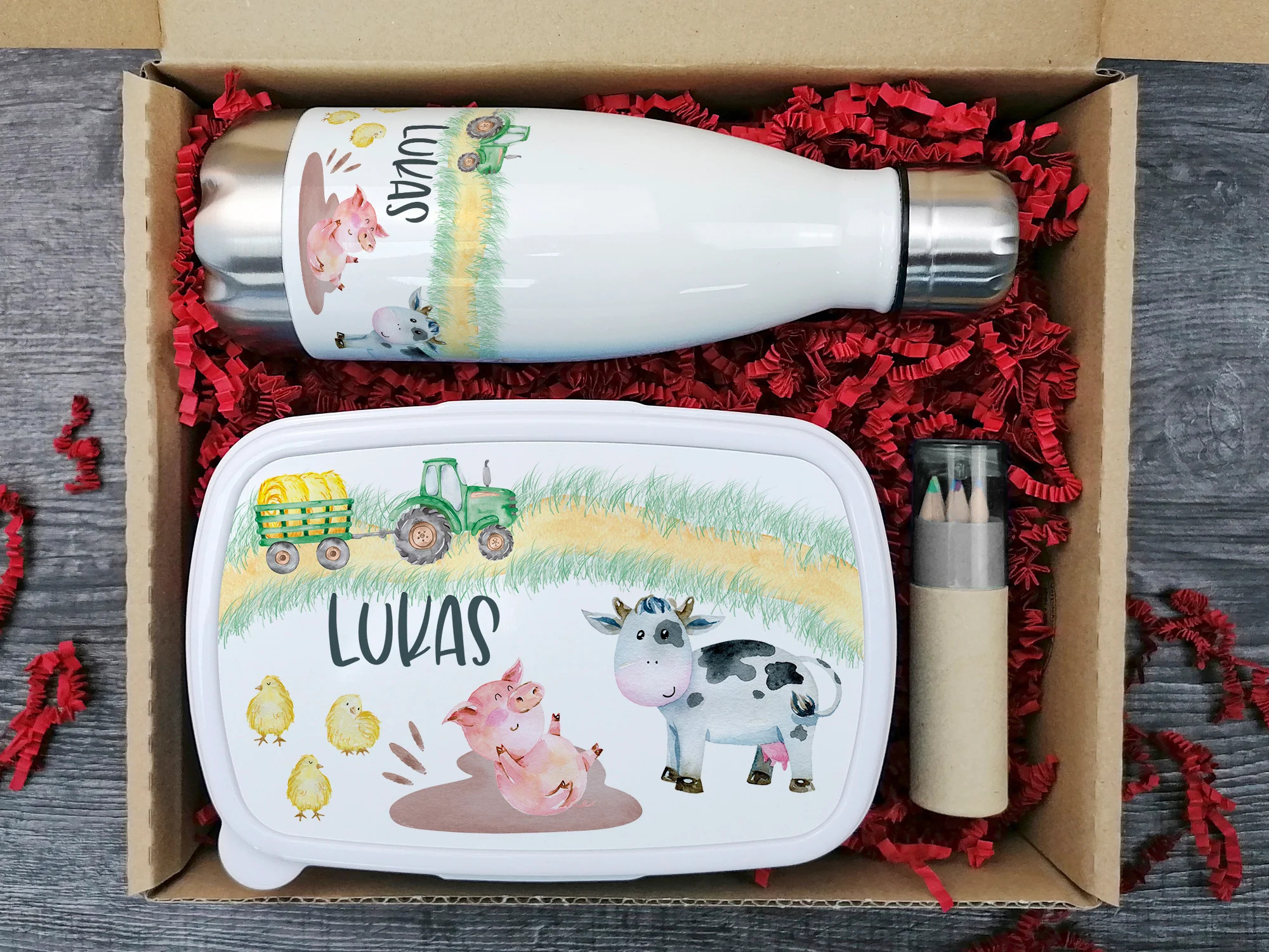 Geschenkset Trinkflasche mit Brotdose Bauernhof - Image 2
