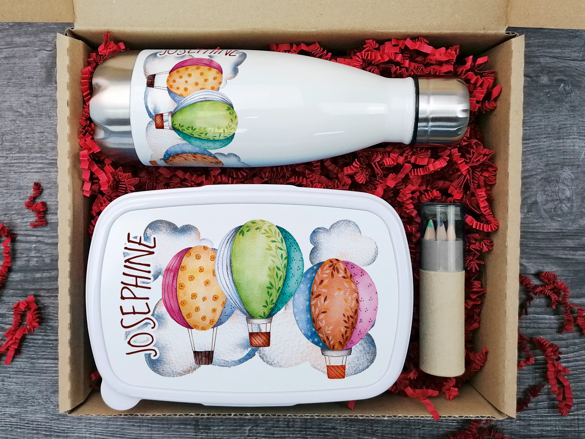 Geschenkset Trinkflasche mit Brotdose Heißluftballons - Image 2