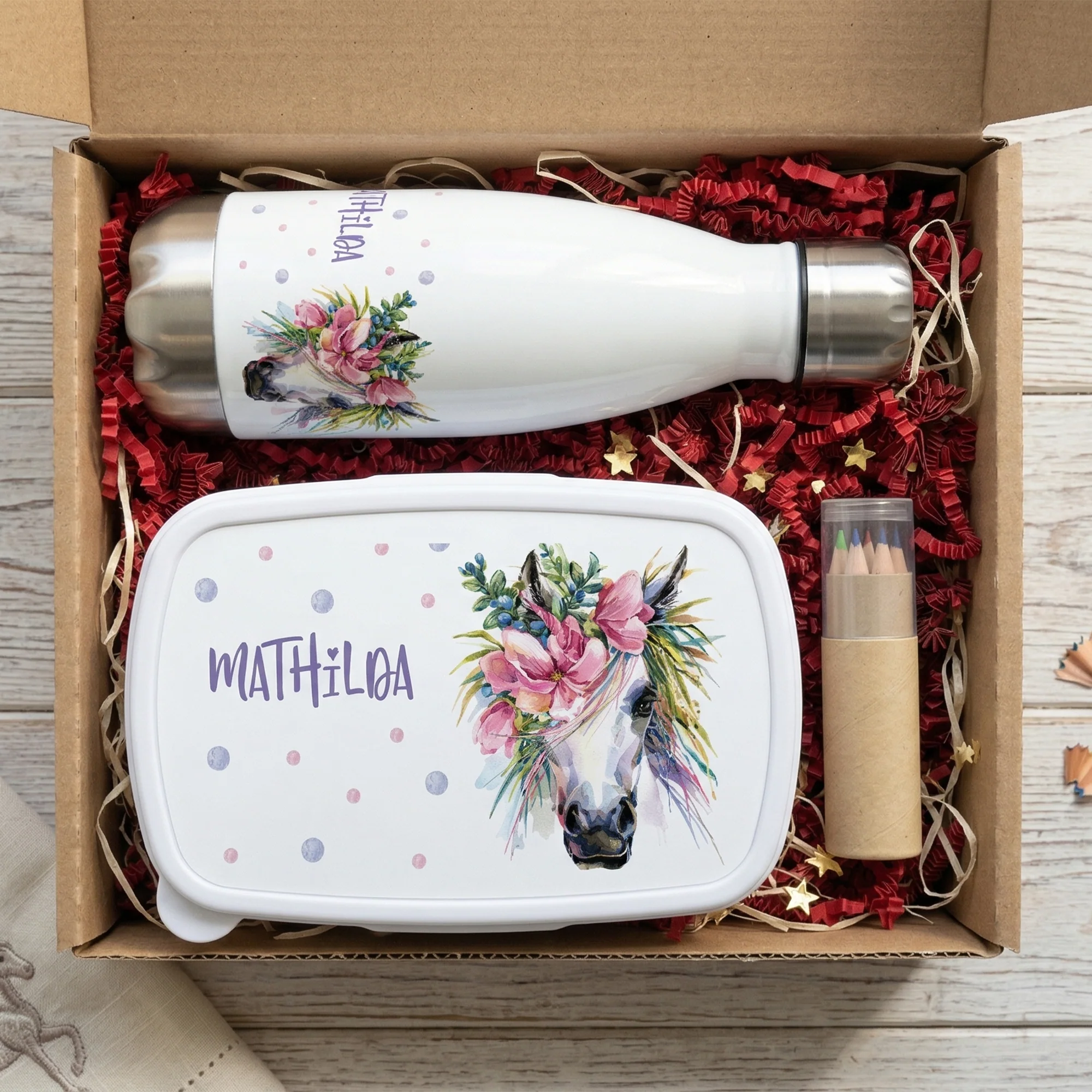 Geschenkset Trinkflasche mti Brotdose Pferd - Image 3