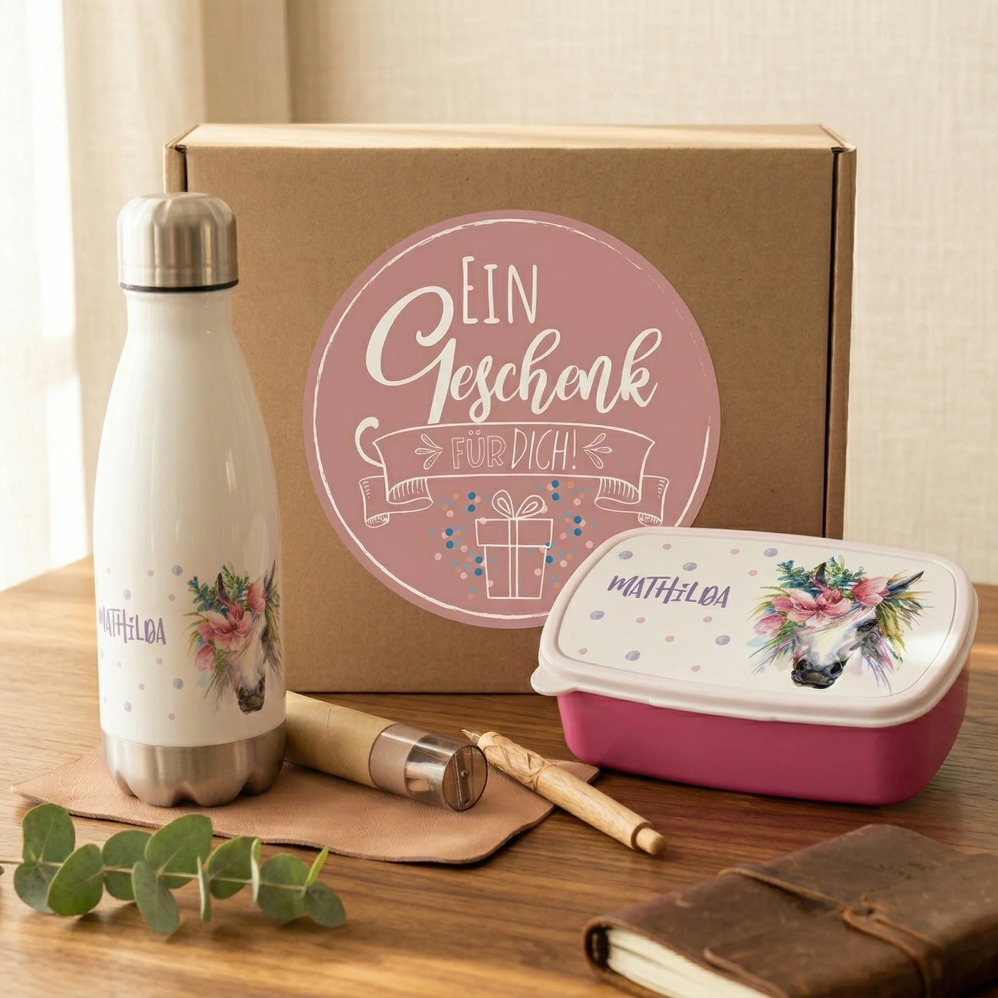 Geschenkset Trinkflasche mti Brotdose Pferd - Image 4