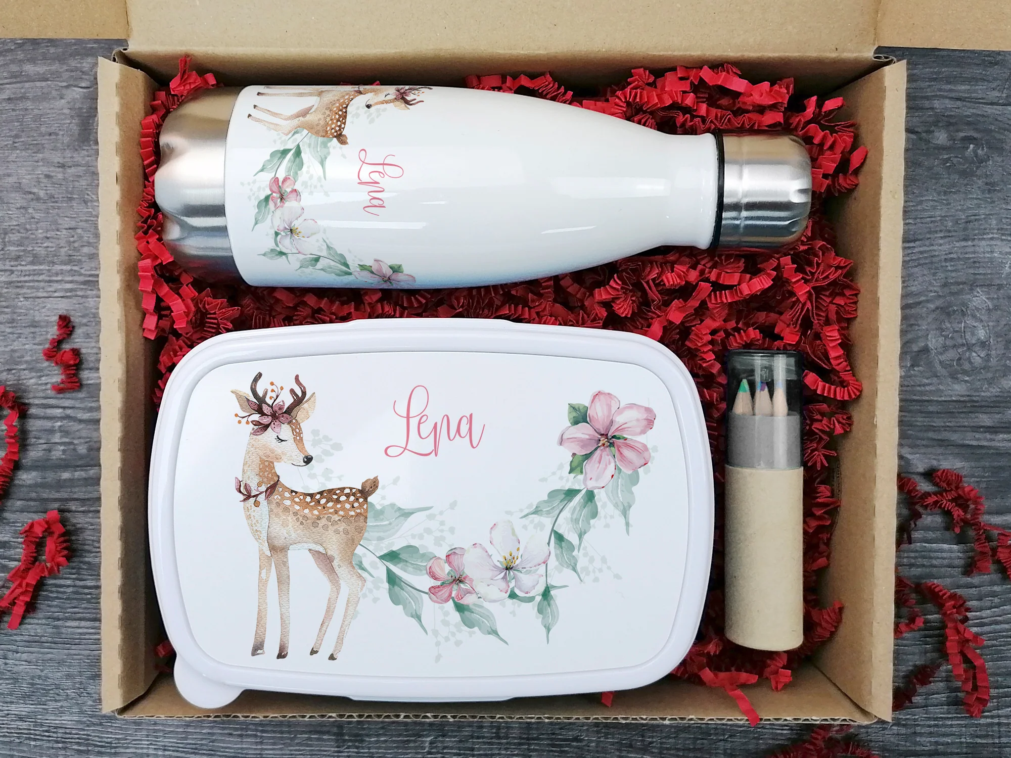 Geschenkset Trinkflasche mit Brotdose Rehkitz - Image 2