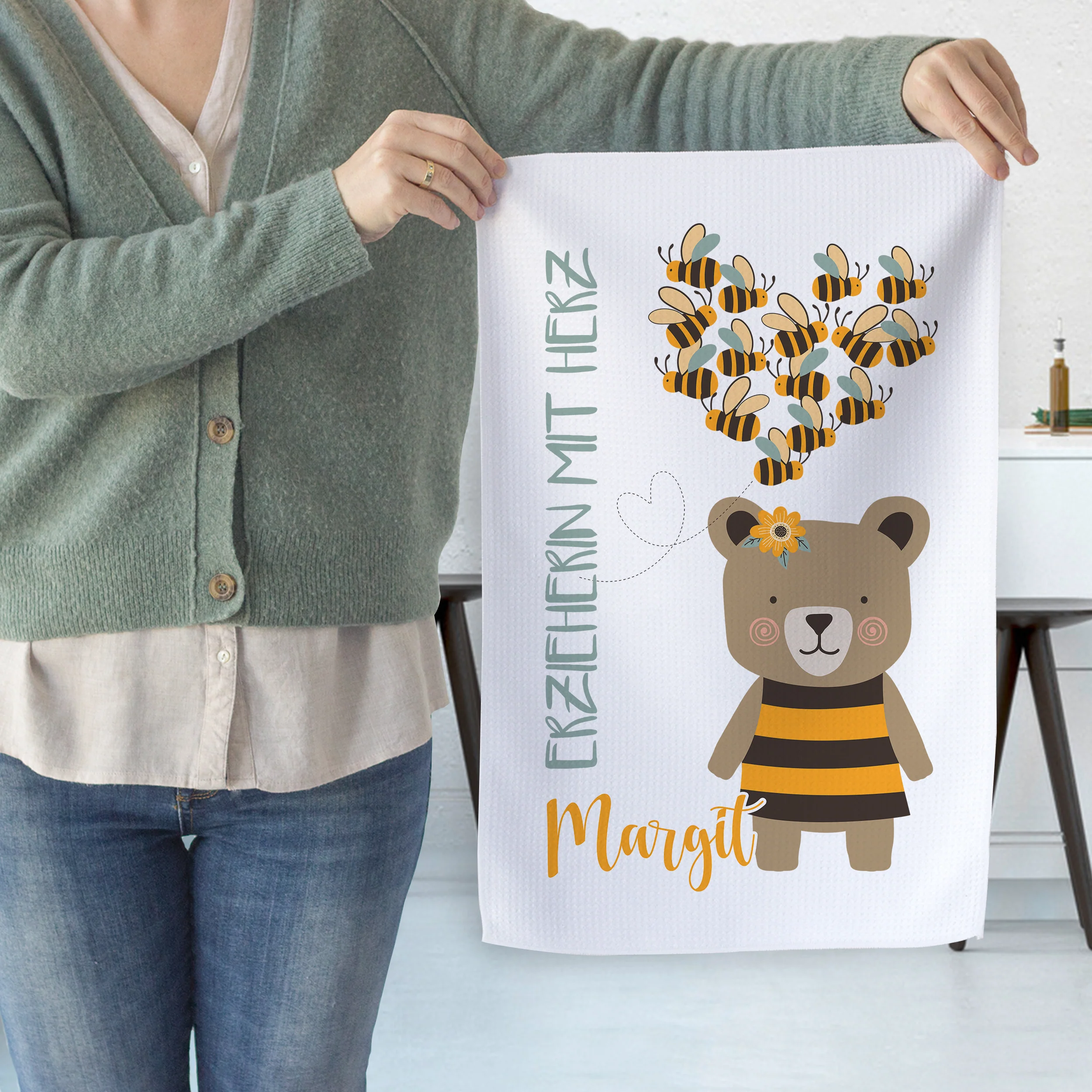 Geschirrtuch Bär mit Bienen - Erzieherin mit Herz - Image 2