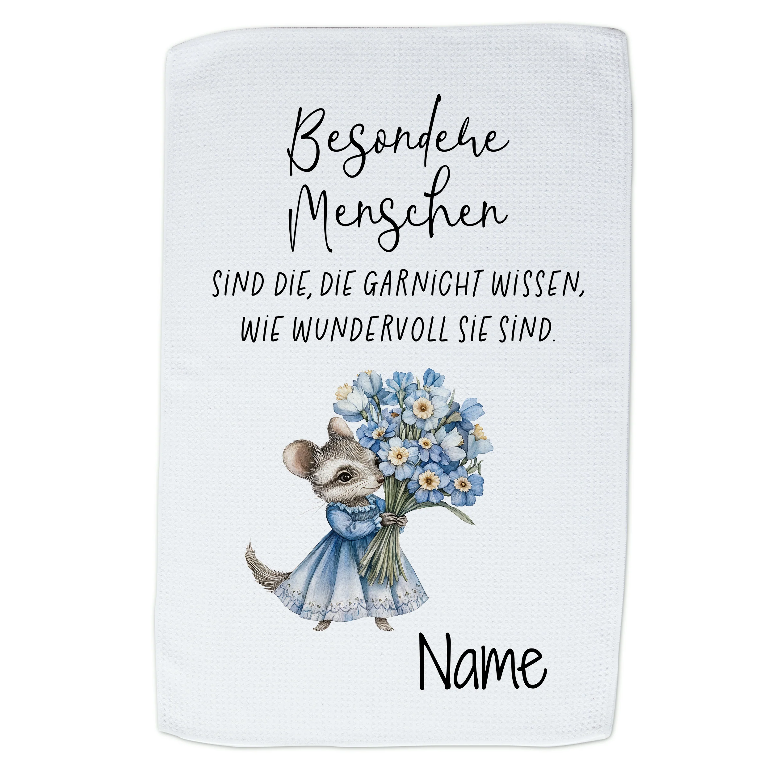 Geschirrtuch mit Maus und Blumen mit Spruch - Image 2