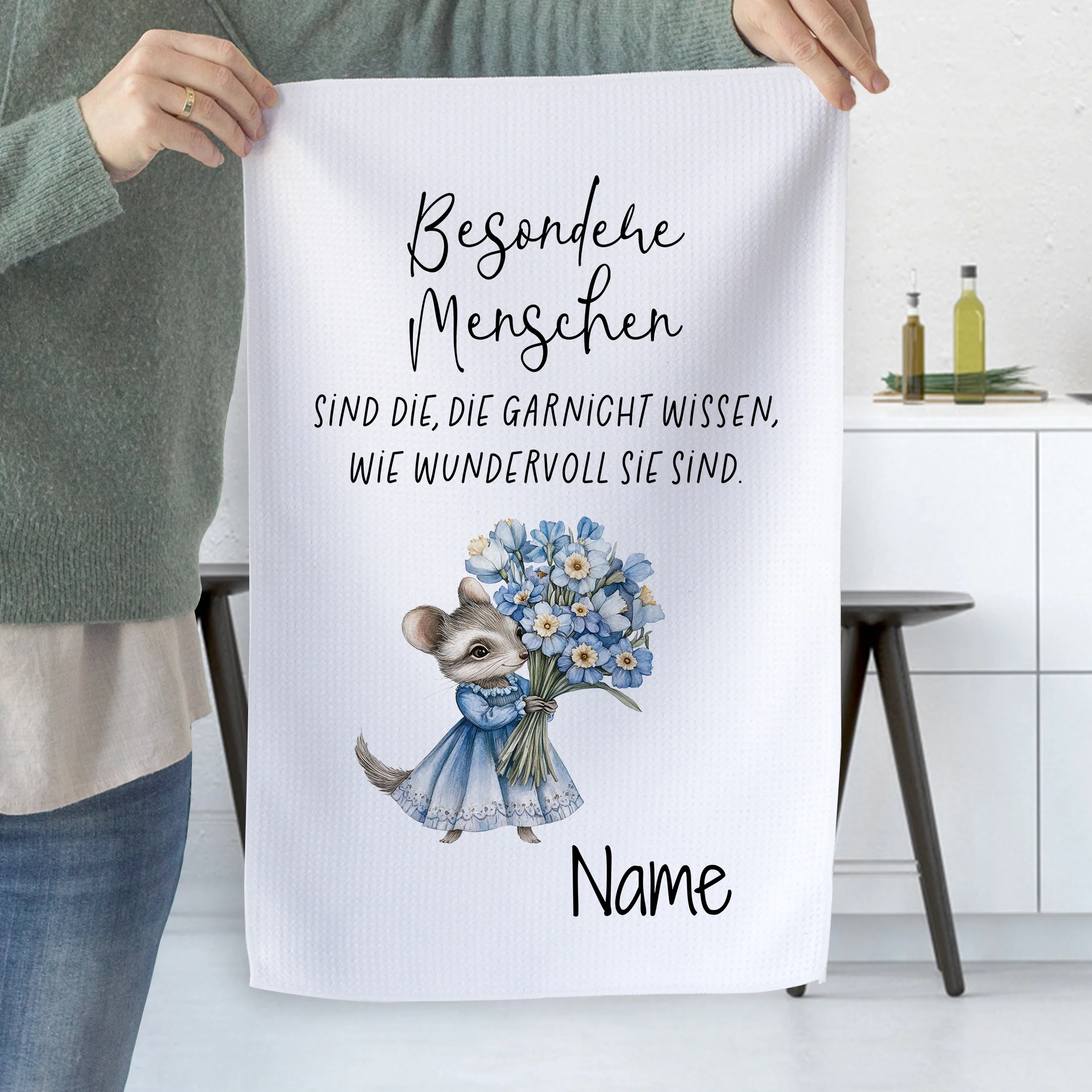 Geschirrtuch mit Maus und Blumen mit Spruch - Image 3