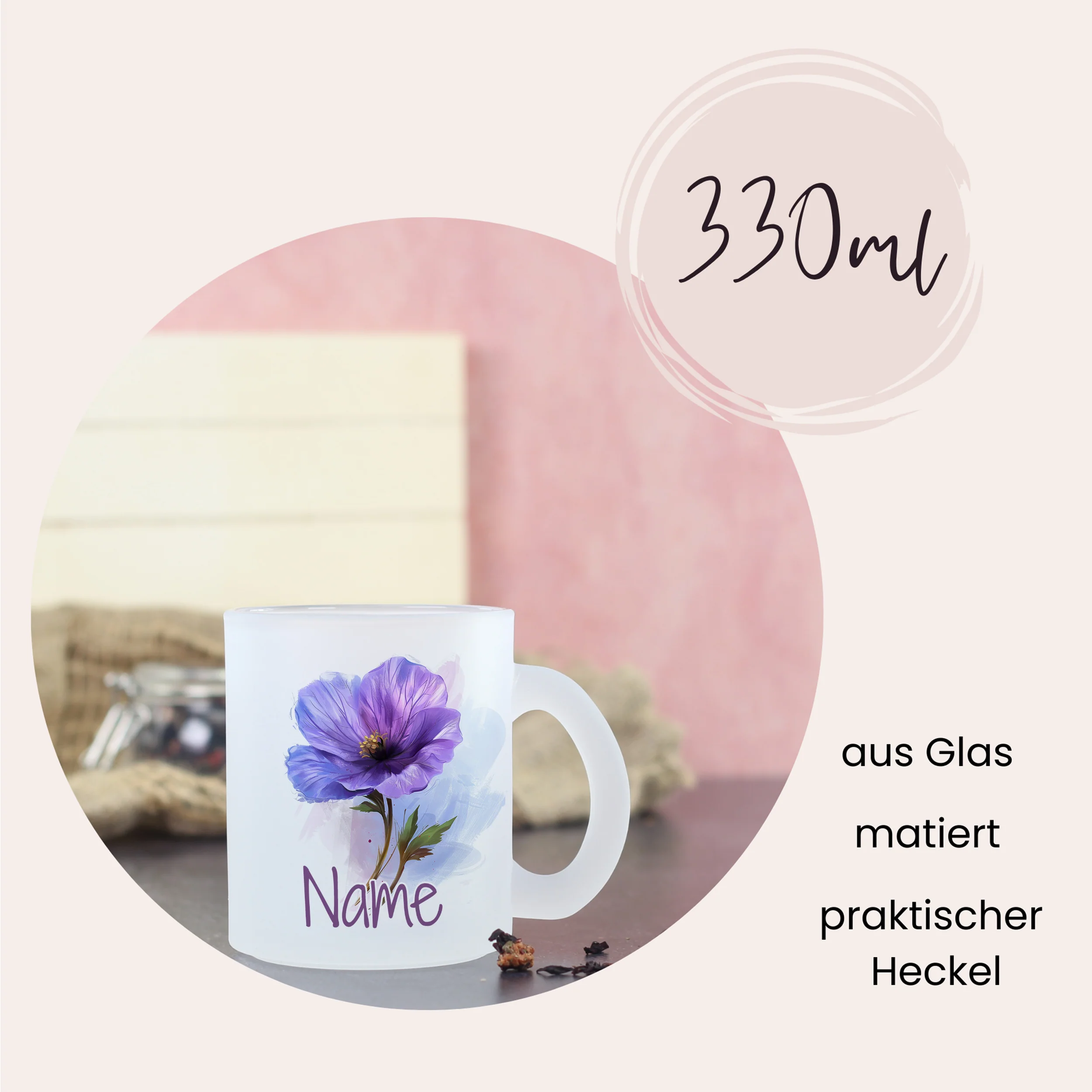 Glastasse mit lila Blume - Image 2