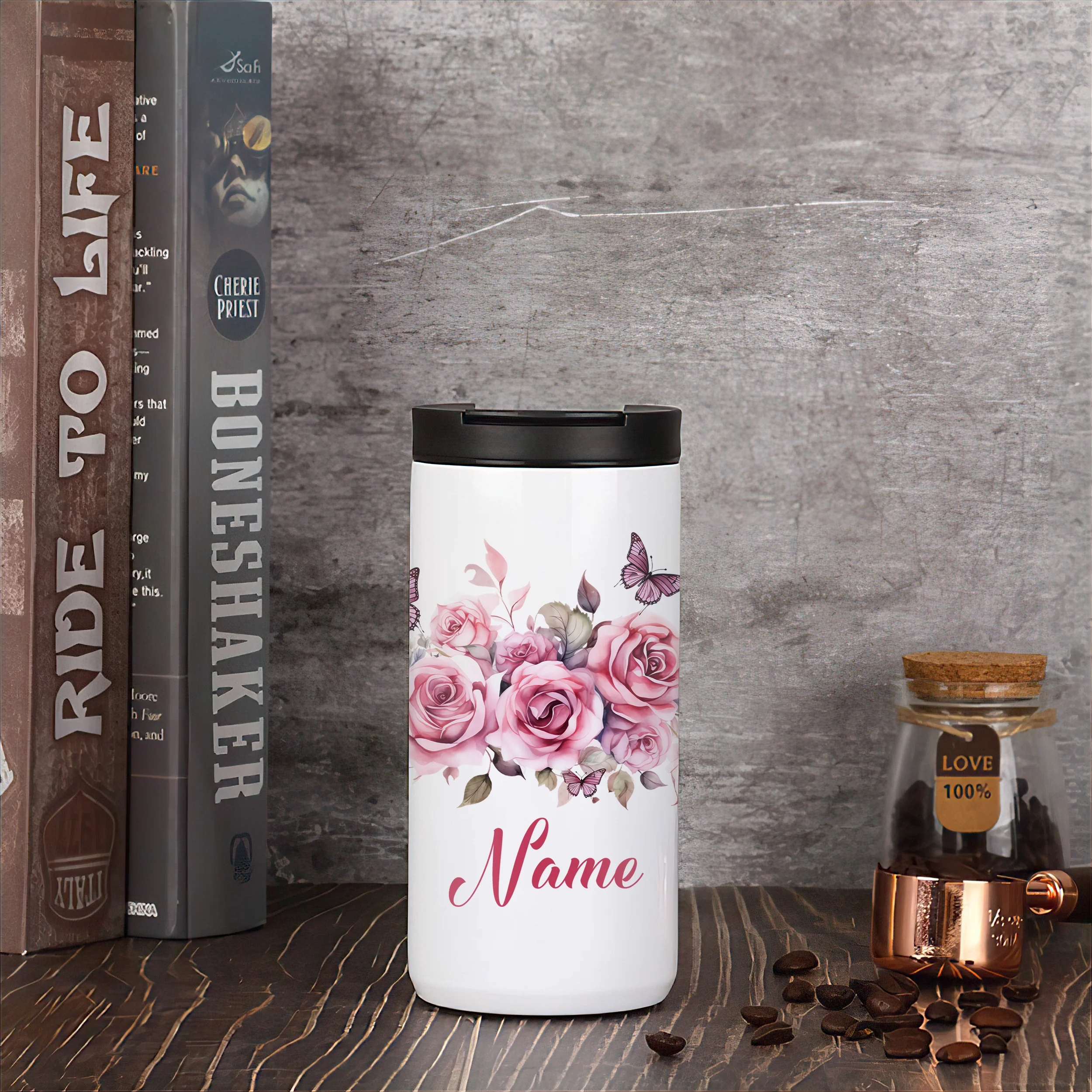 Kaffeebecher mit Rosen und Schmetterlingen - Image 2