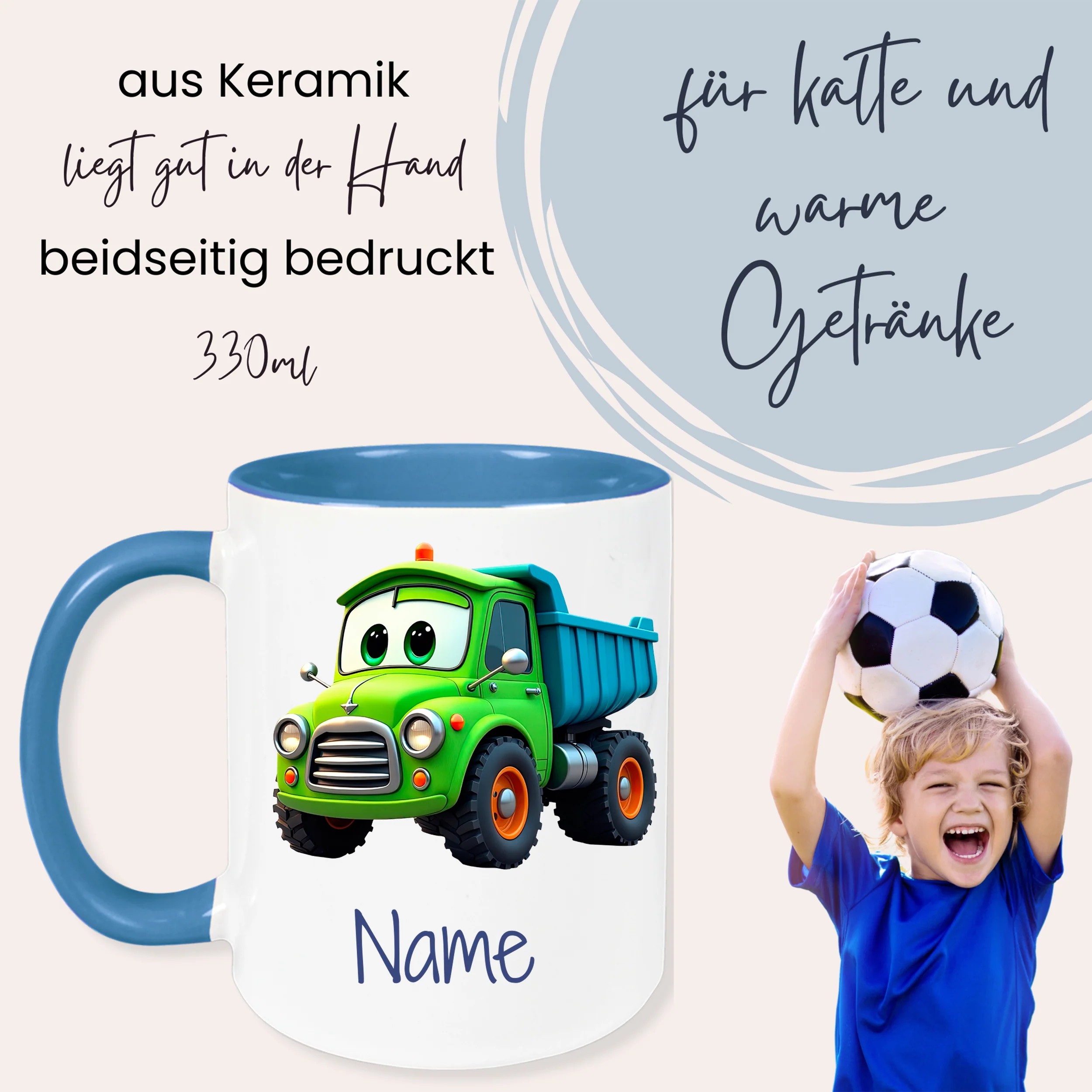 Kindertasse mit grünem Lkw - Spaßige Abenteuer für kleine Bauarbeiter - Image 3