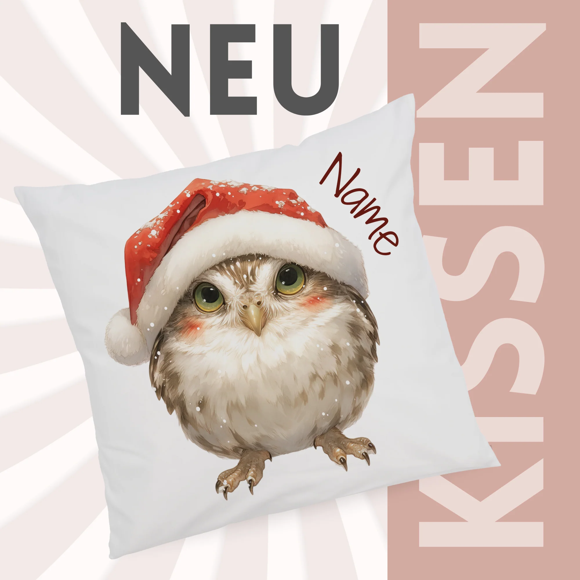 Kissenbezug Eule mit Weihnachtsmütze - Image 2