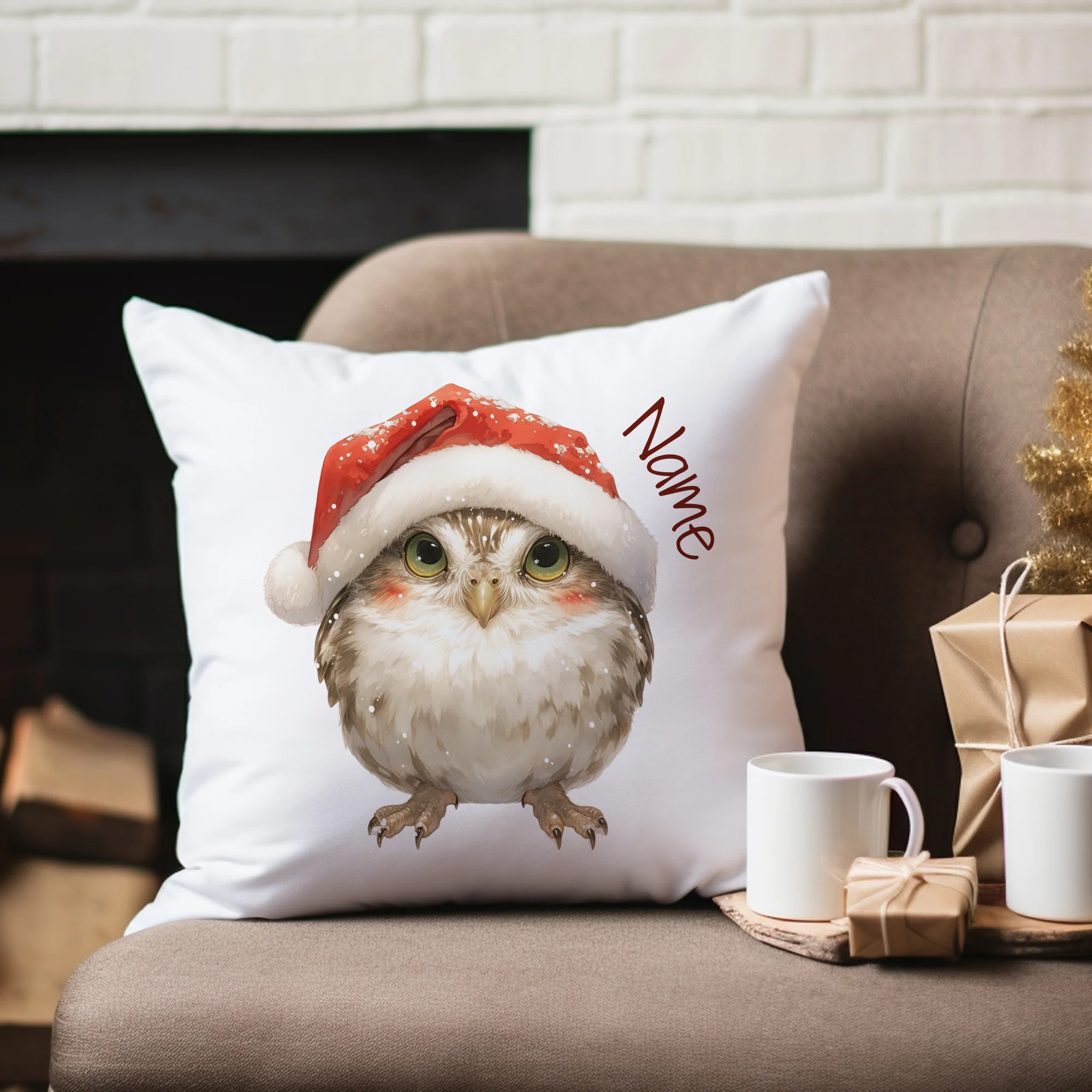 Kissenbezug Eule mit Weihnachtsmütze - Image 4