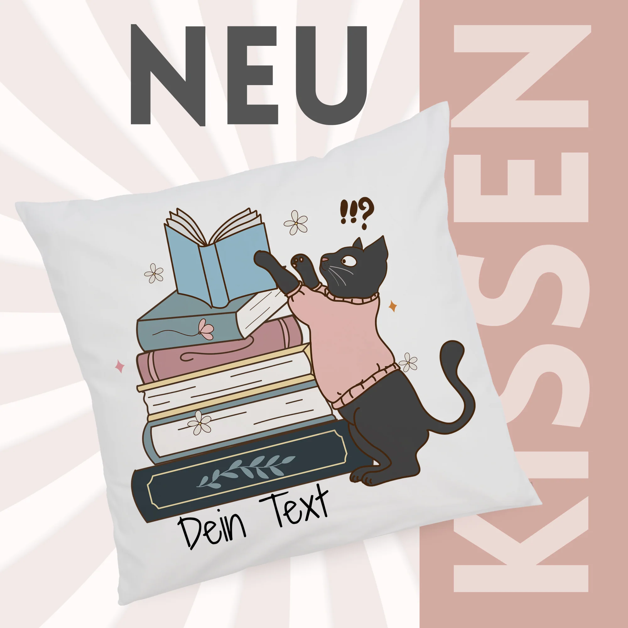 Kissenbezug Katze mit Büchern - Image 2