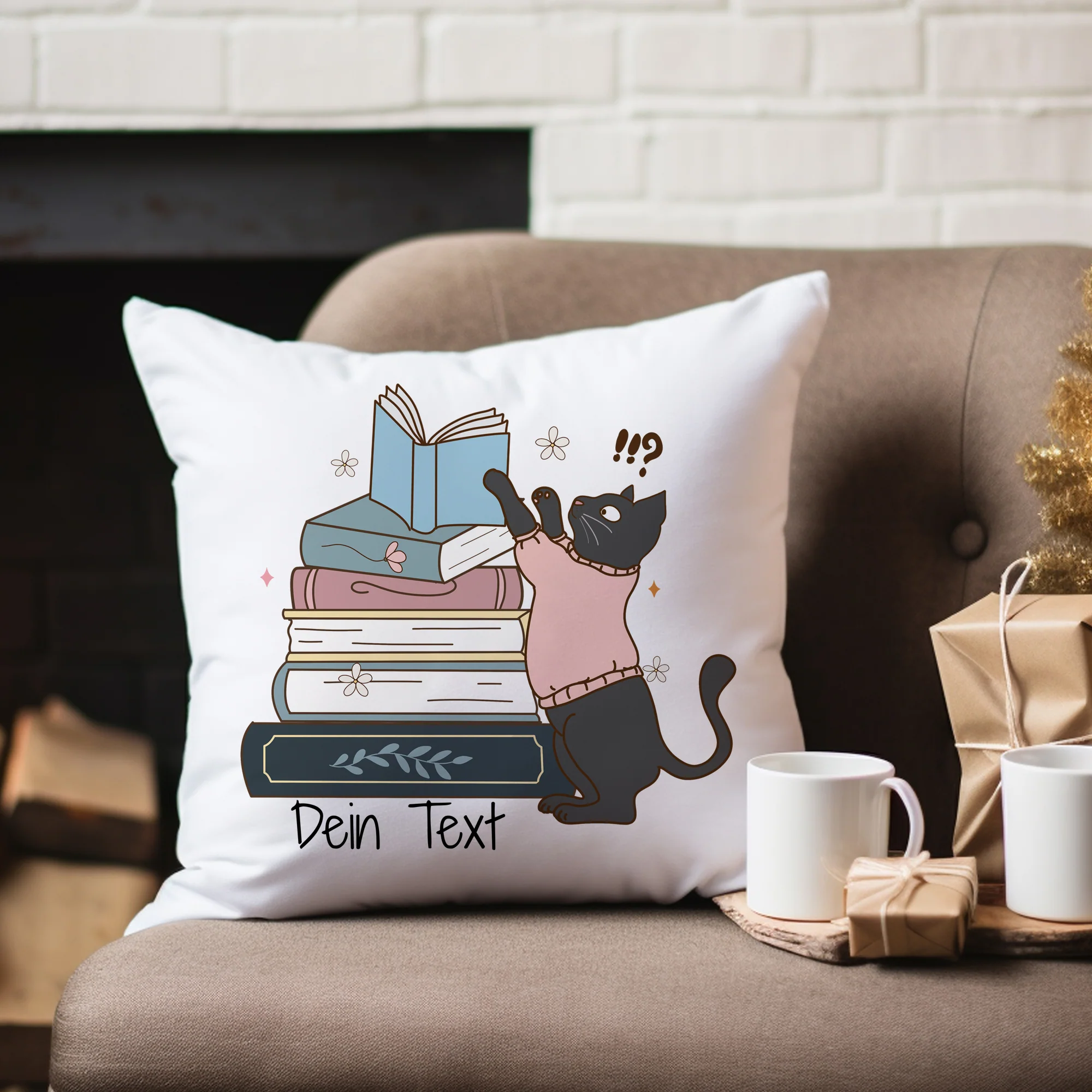 Kissenbezug Katze mit Büchern - Image 4