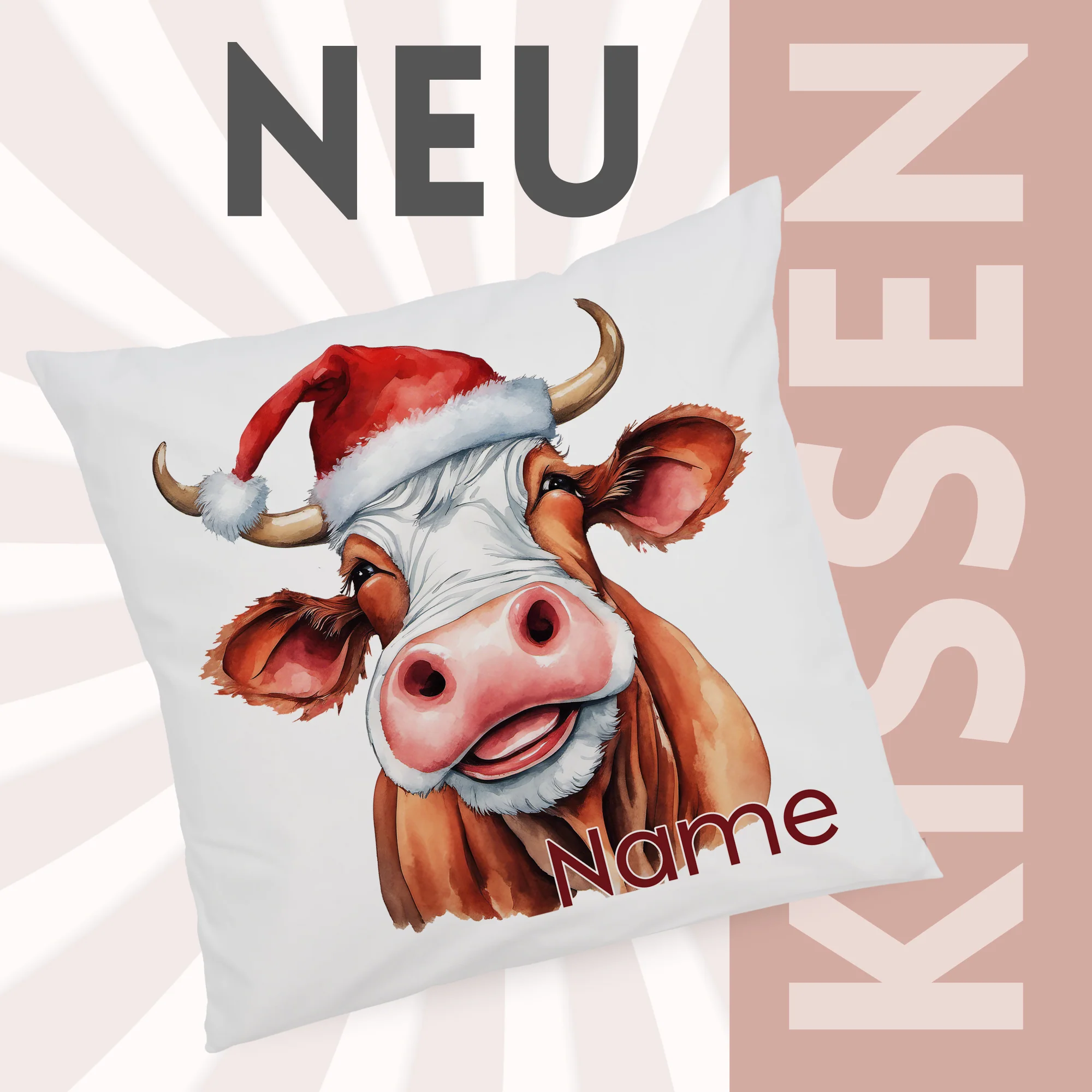 Kissenbezug Kuh mit Weihnachtsmütze - Image 2