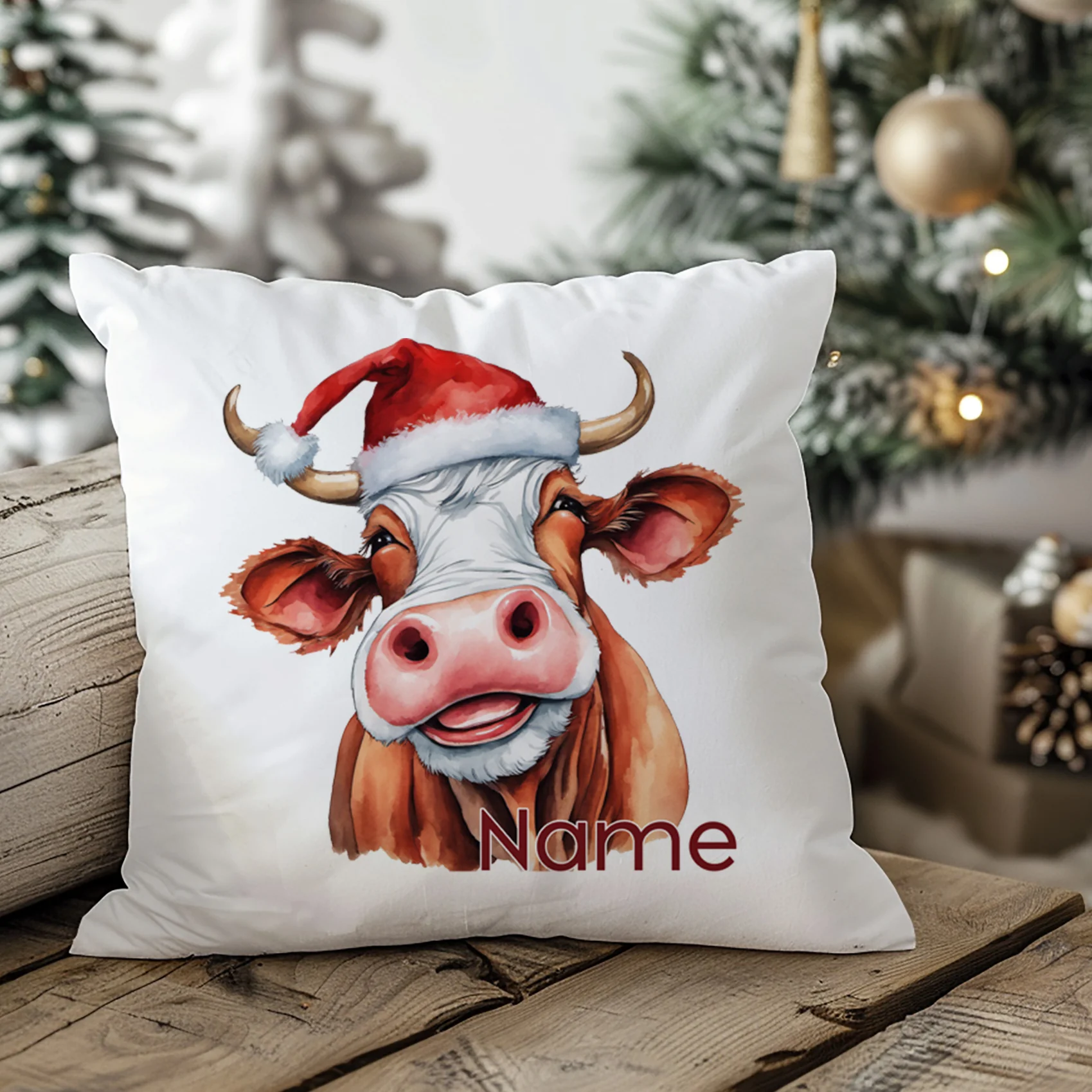 Kissenbezug Kuh mit Weihnachtsmütze - Image 3