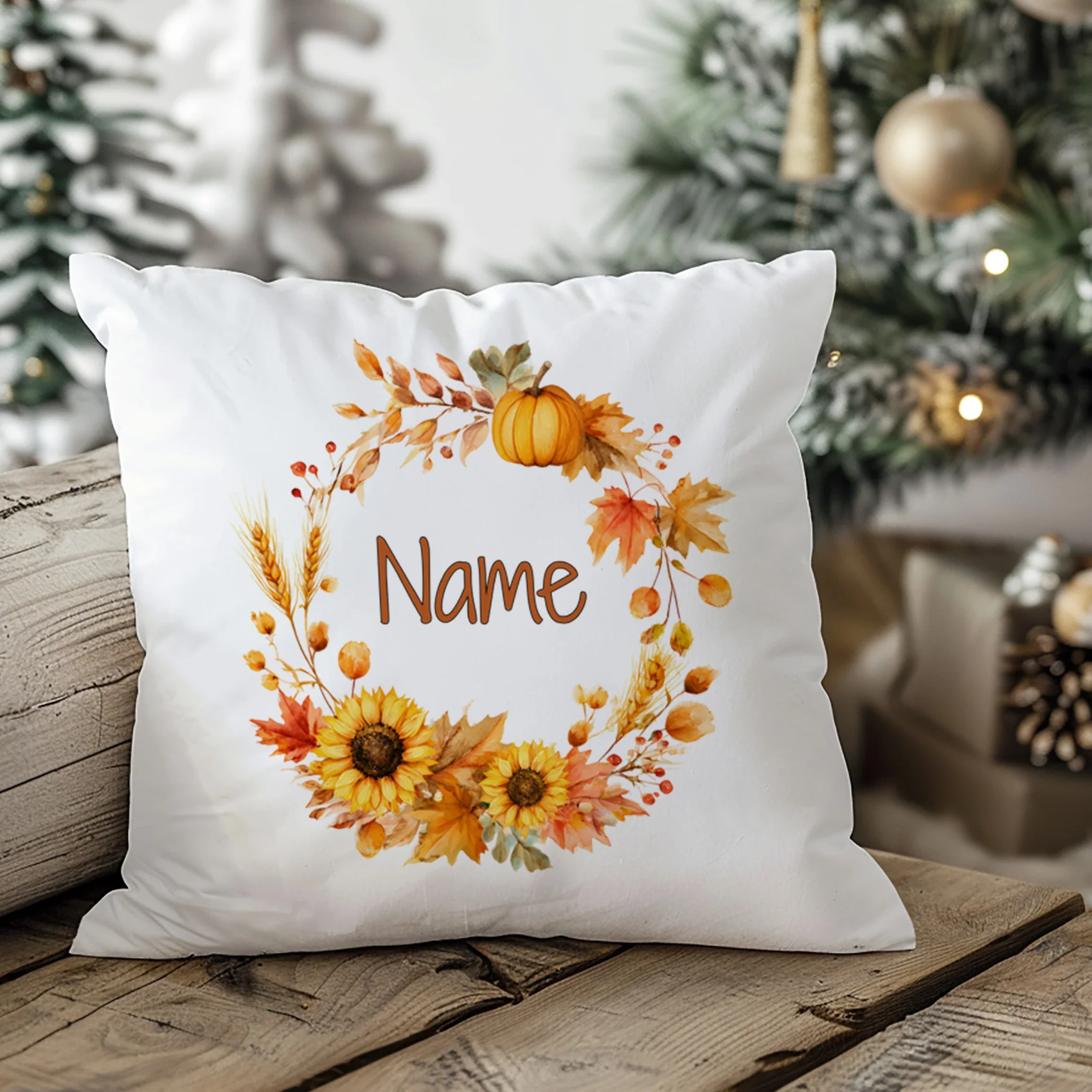 Kissenbezug mit Sonnenblumen und Herbstkranz - Image 3