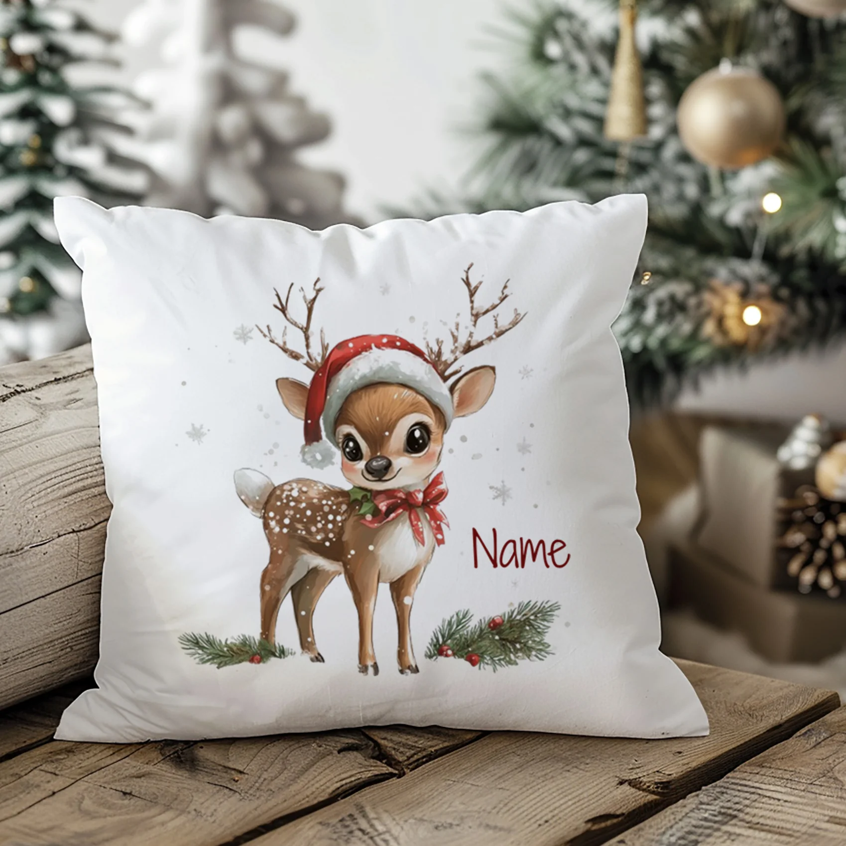 Kissenbezug Reh mit Weihnachtsmütze - Für gemütliche Winterabende - Image 3