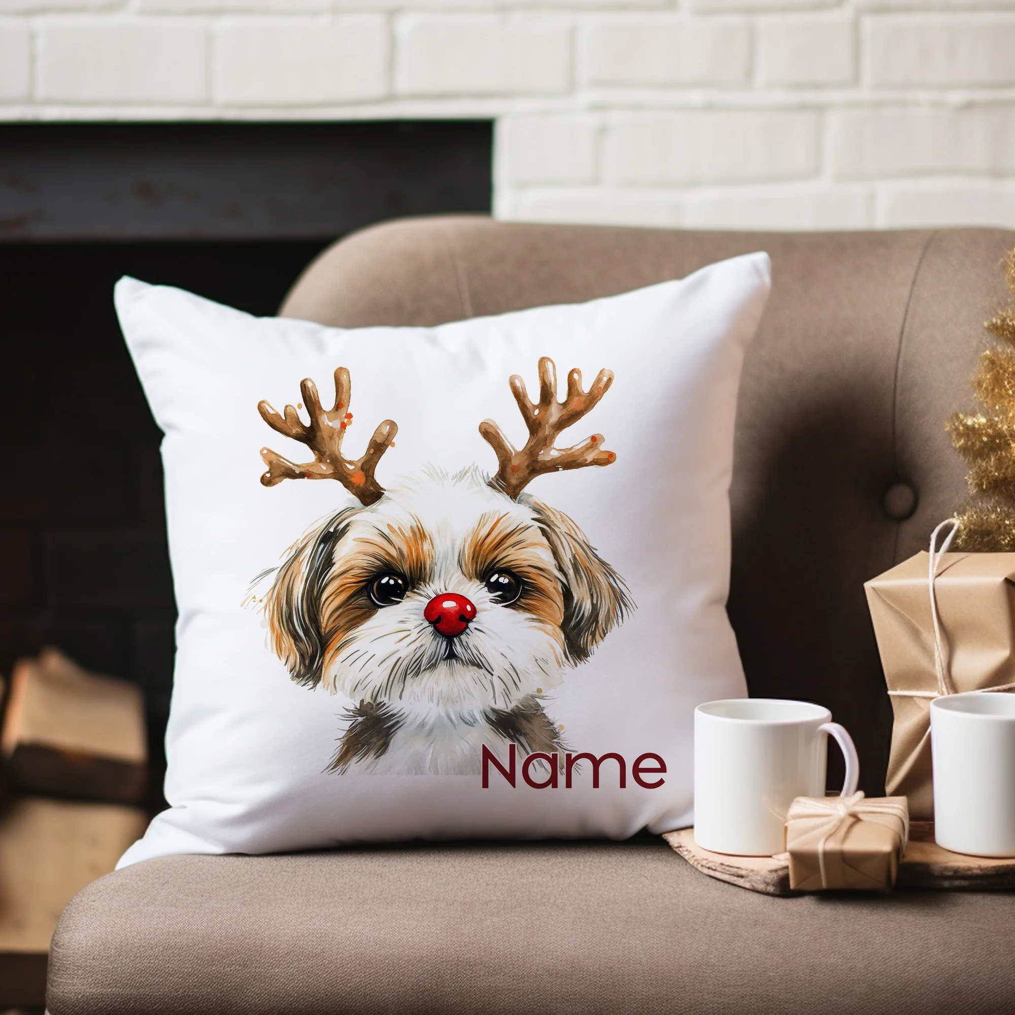Kissenbezug Weihnachten Hund mit Geweih - Image 4
