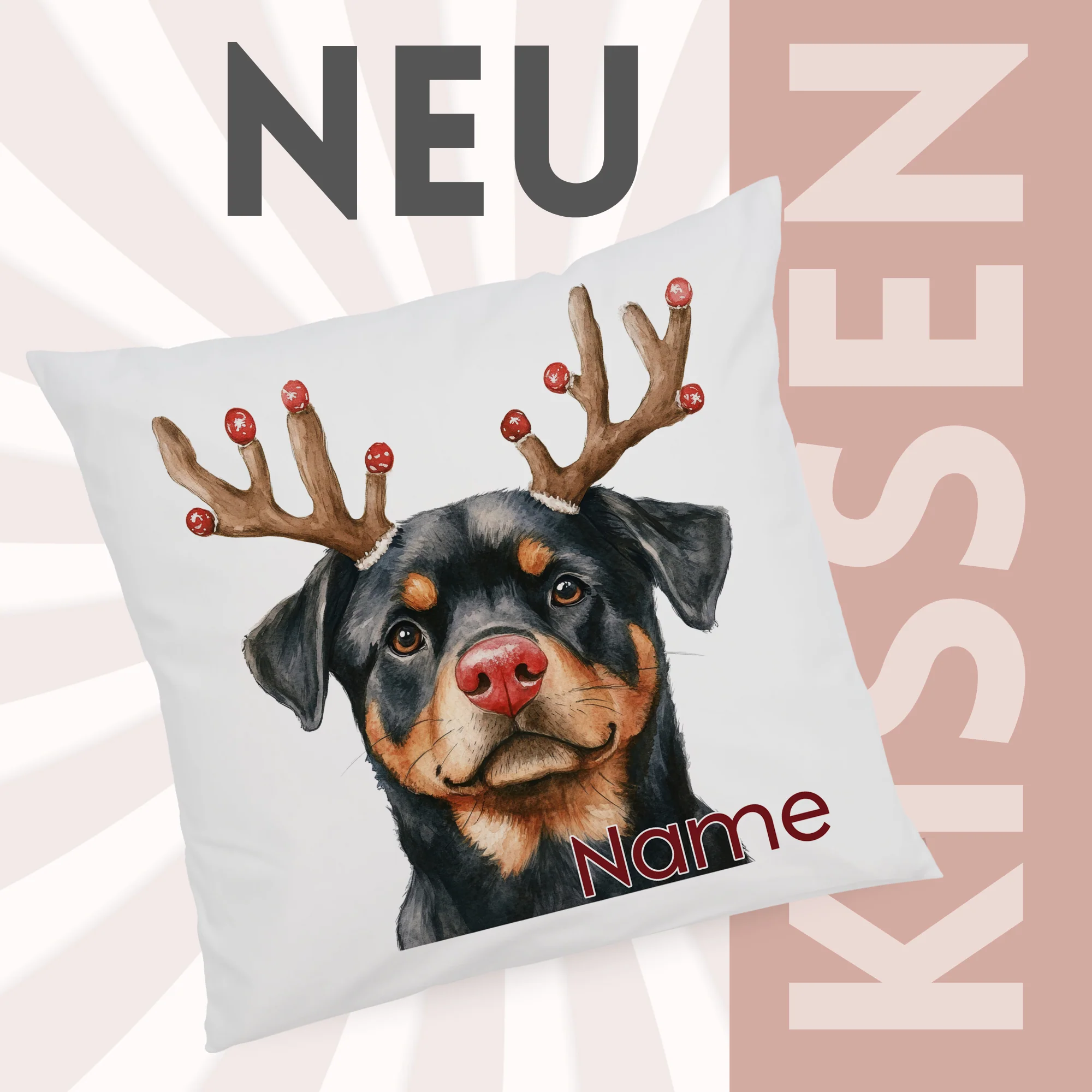 Kissenbezug Weihnachten Rottweiler mit Geweih - Image 2