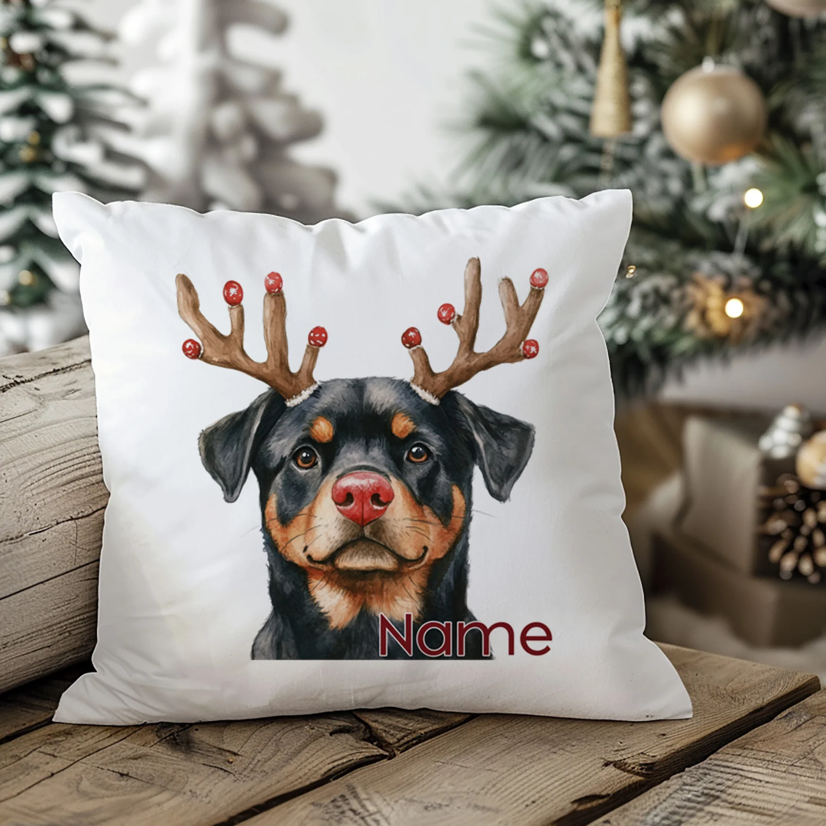 Kissenbezug Weihnachten Rottweiler mit Geweih - Image 3