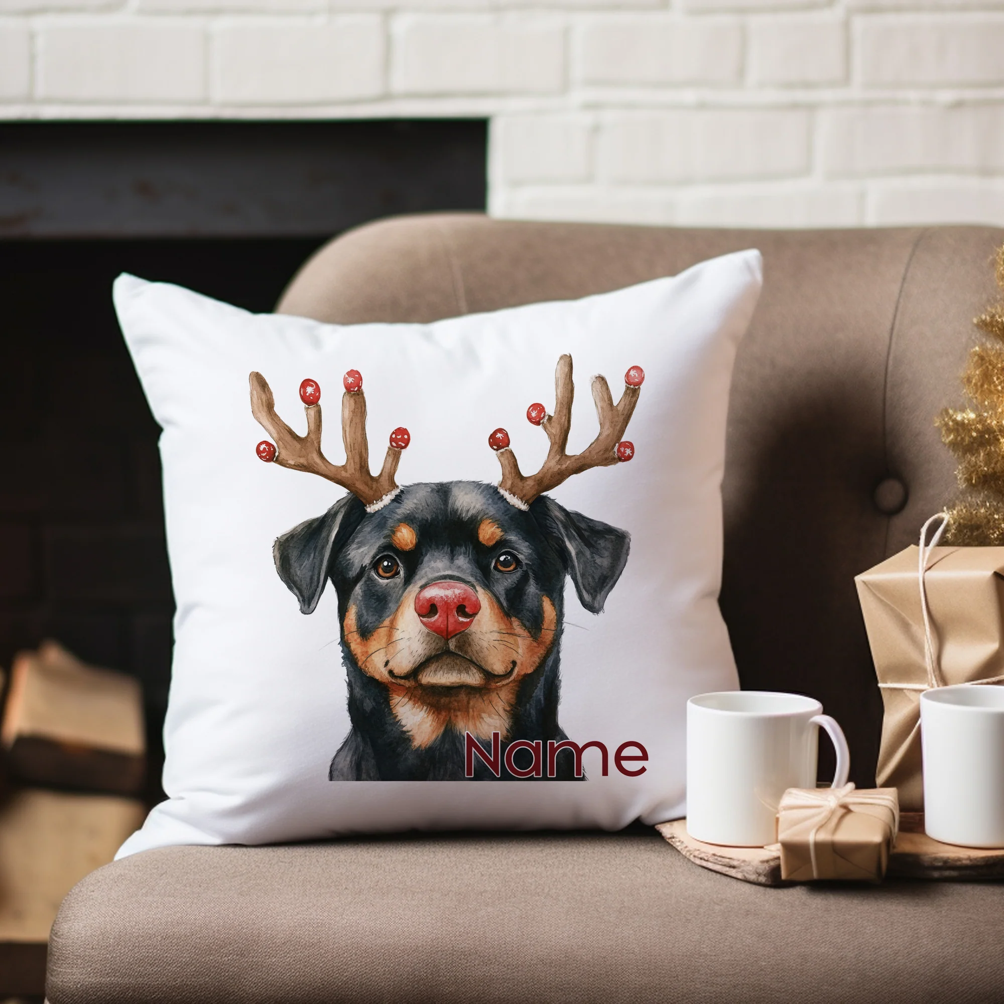 Kissenbezug Weihnachten Rottweiler mit Geweih - Image 4