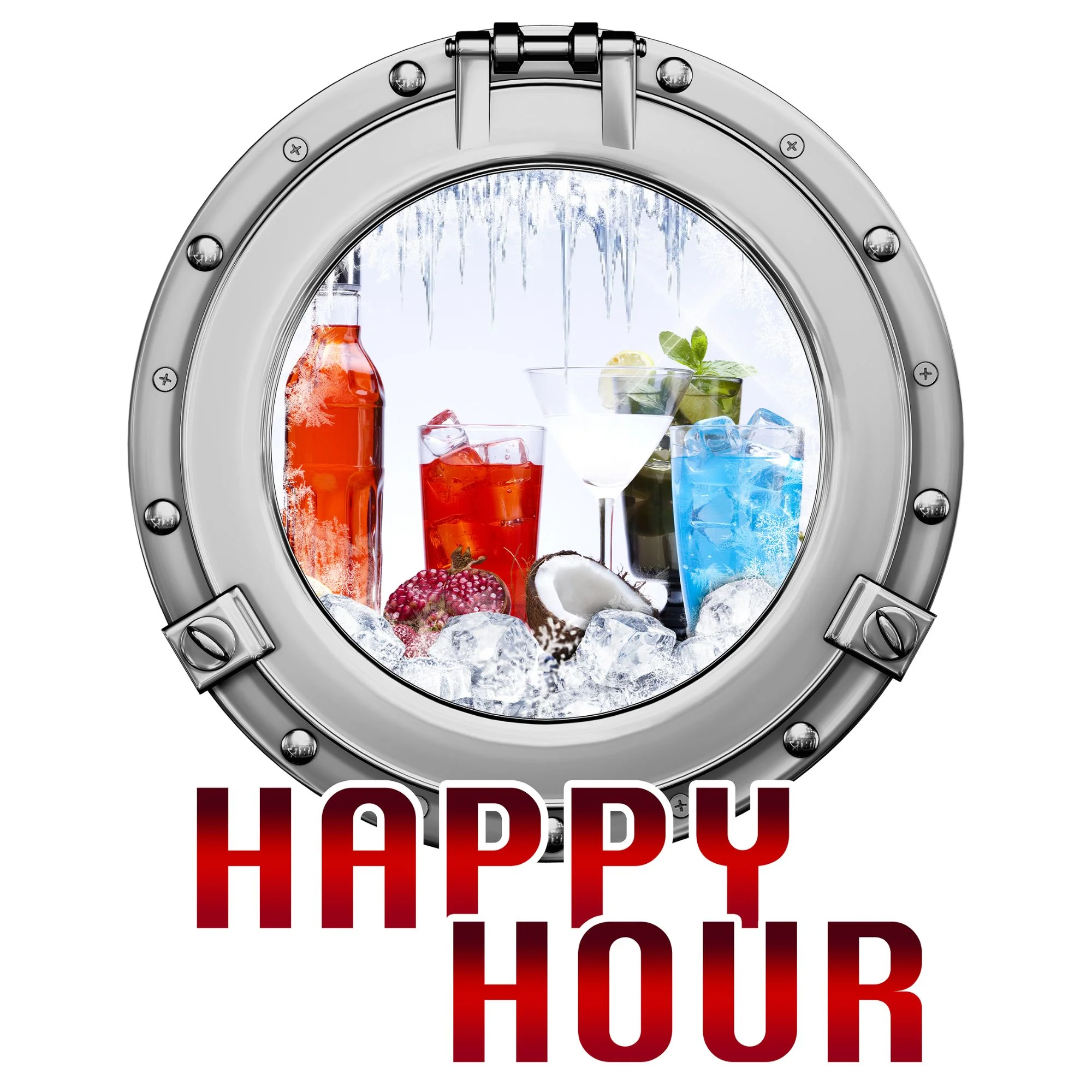 Kühlschrankaufkleber – 3D Bullauge „Happy Hour“ - Image 2
