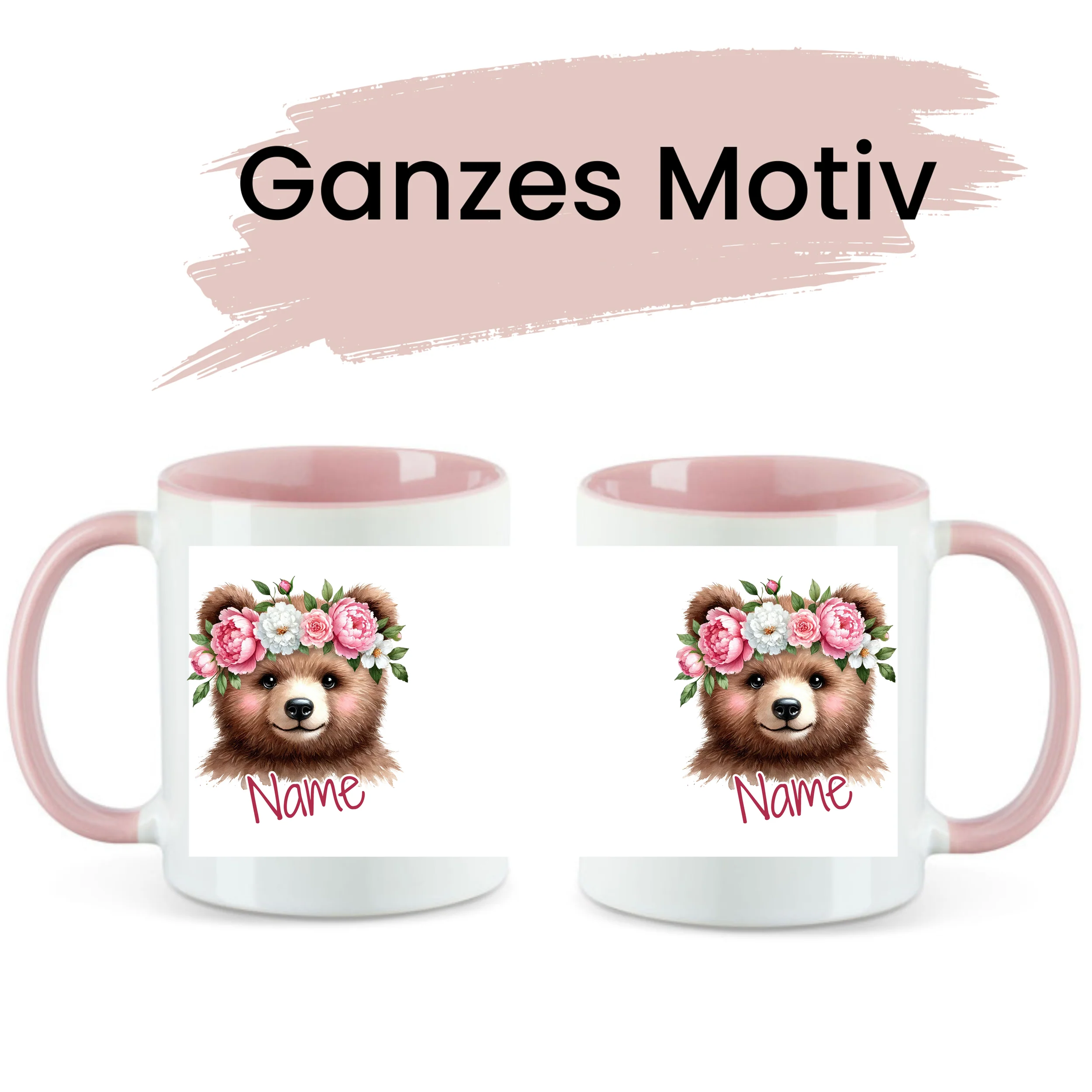 Personalisierte Tasse Bär mit Blumen - Image 2
