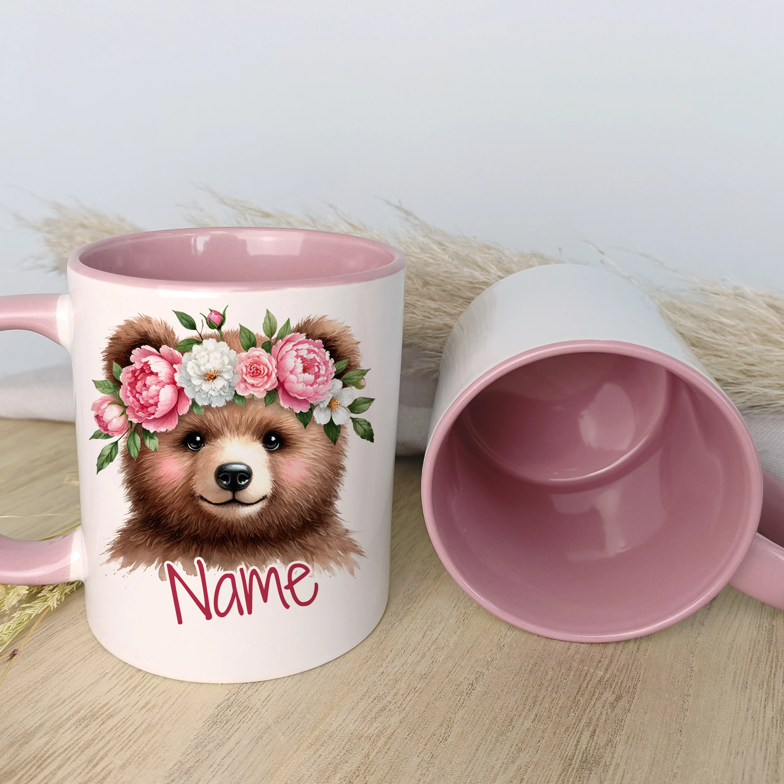 Personalisierte Tasse Bär mit Blumen - Image 3