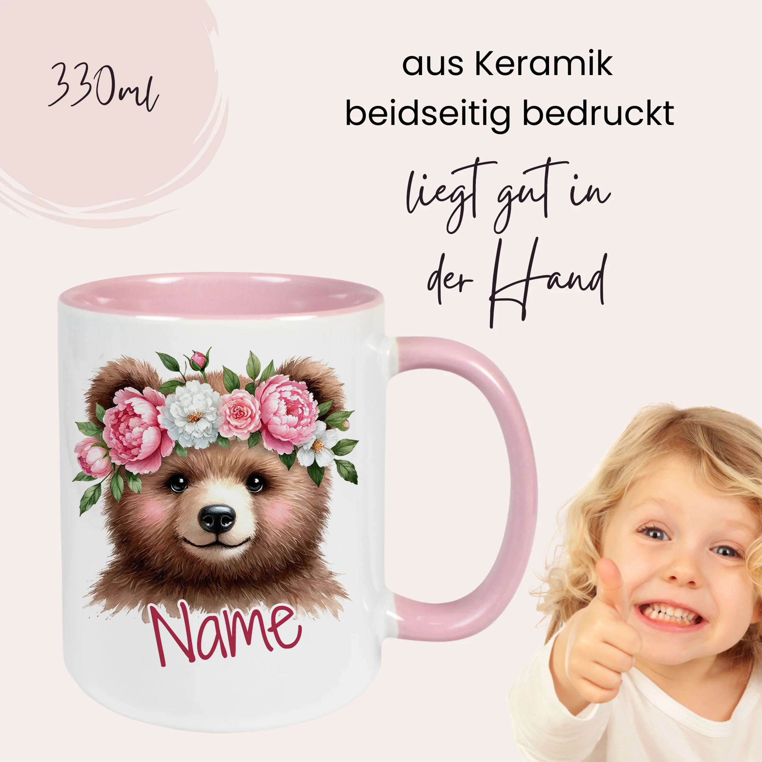 Personalisierte Tasse Bär mit Blumen - Image 4