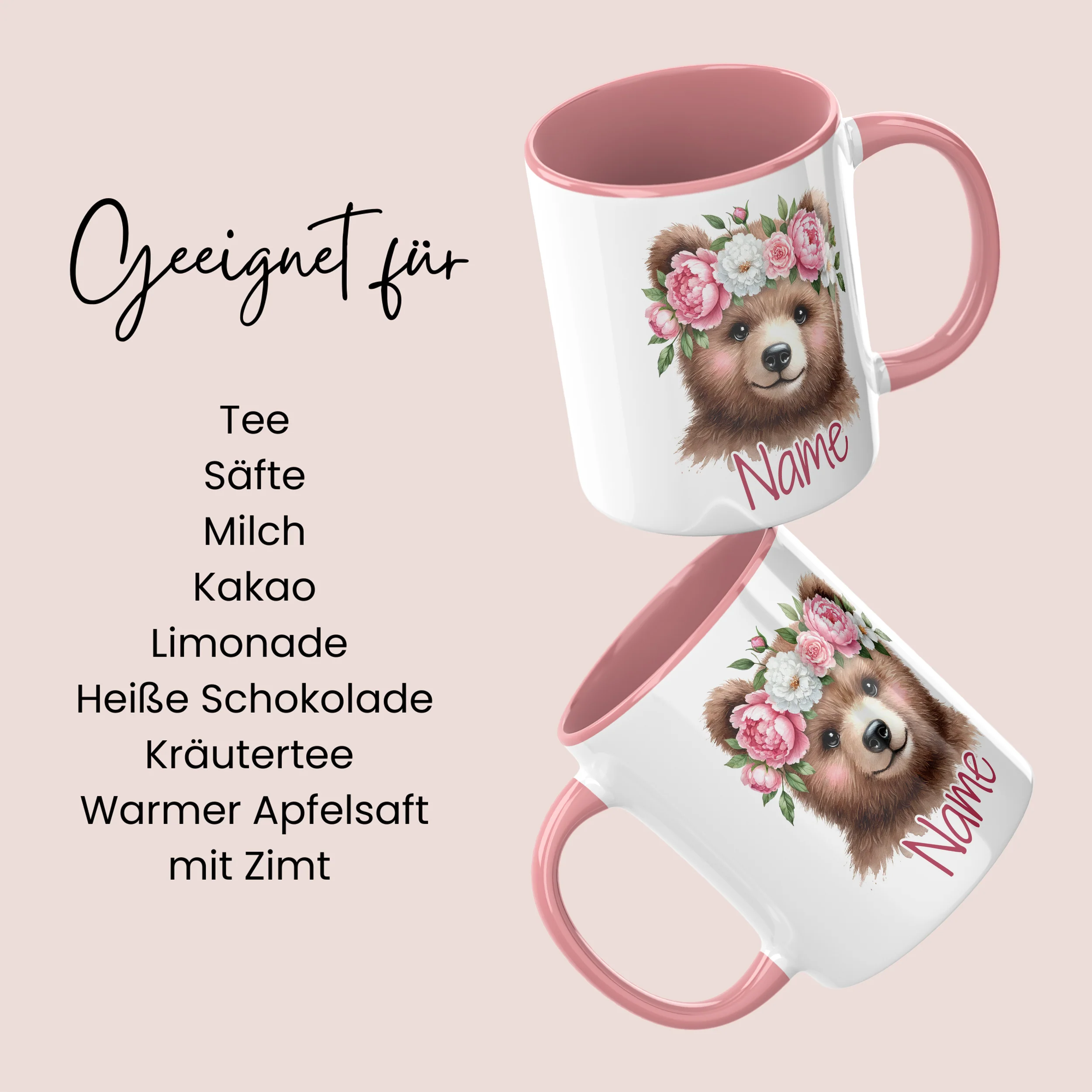 Personalisierte Tasse Bär mit Blumen - Image 6